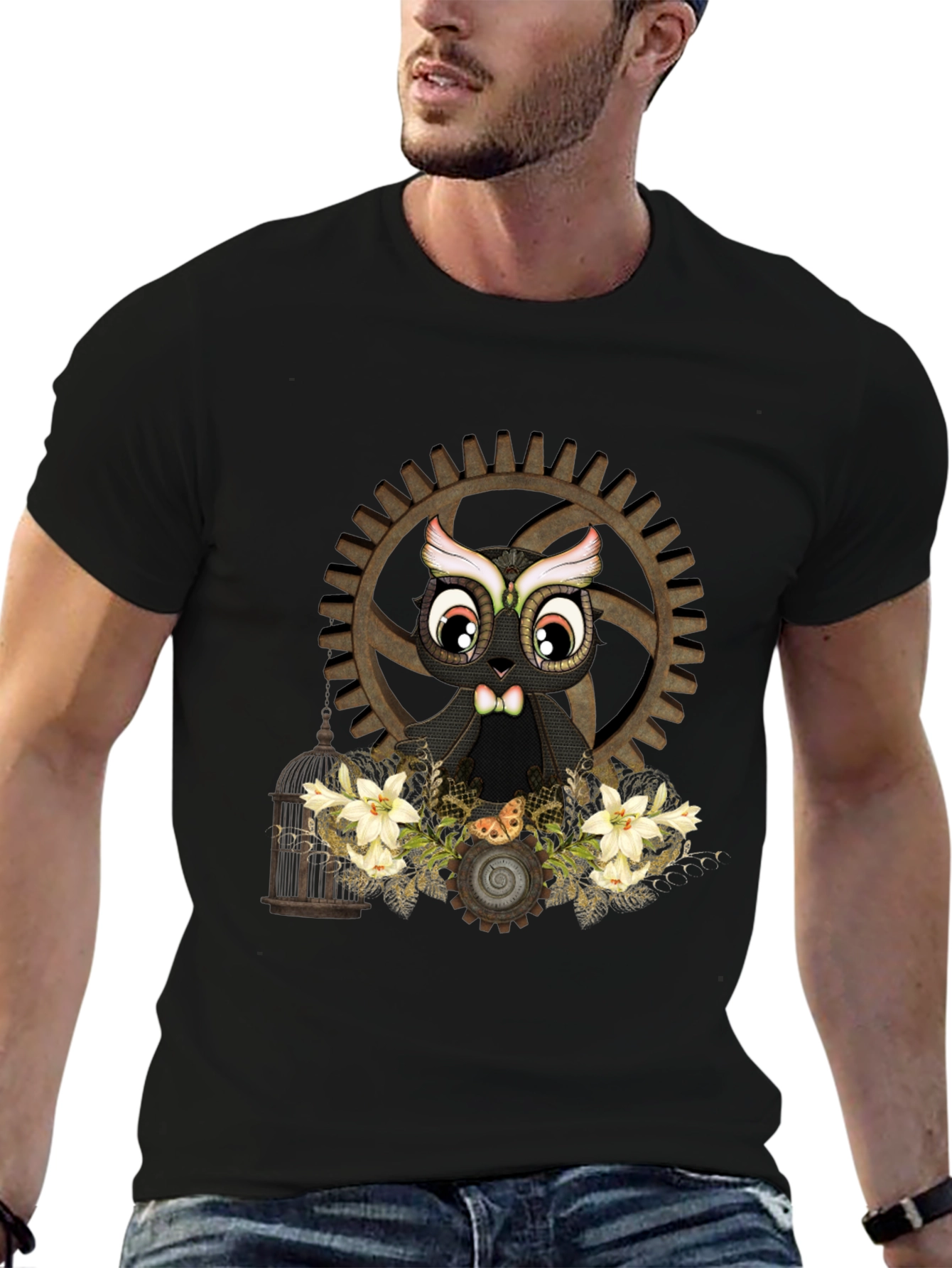 Steampunk Owl Graphic T-Shirt