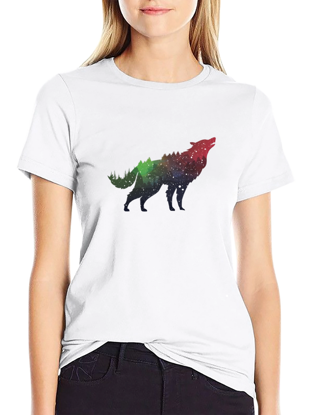 Wolf Galaxy Print Black T-Shirt