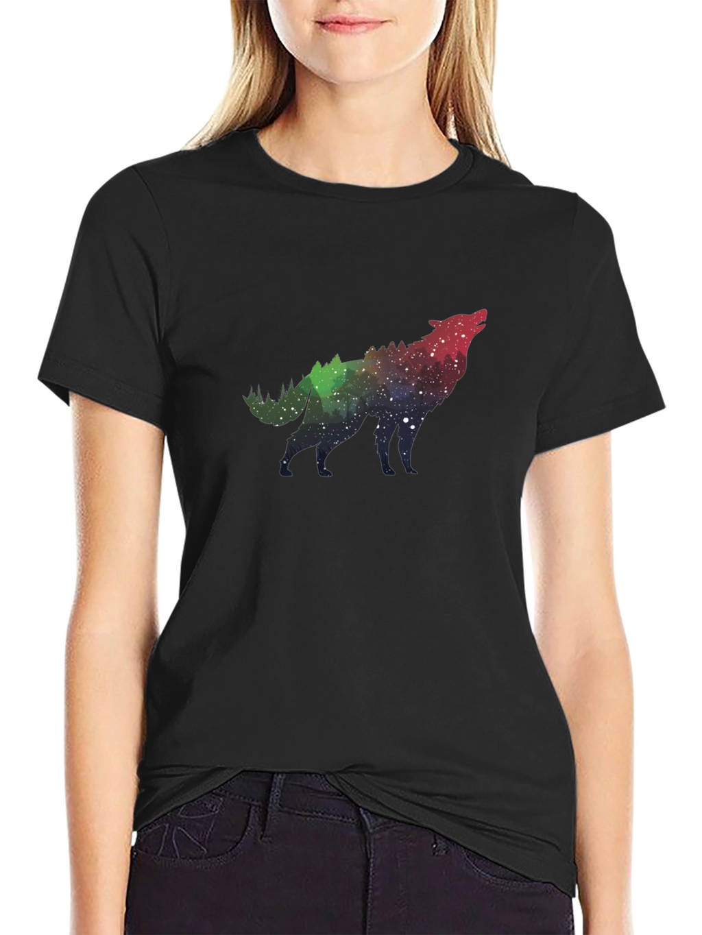 Wolf Galaxy Print Black T-Shirt