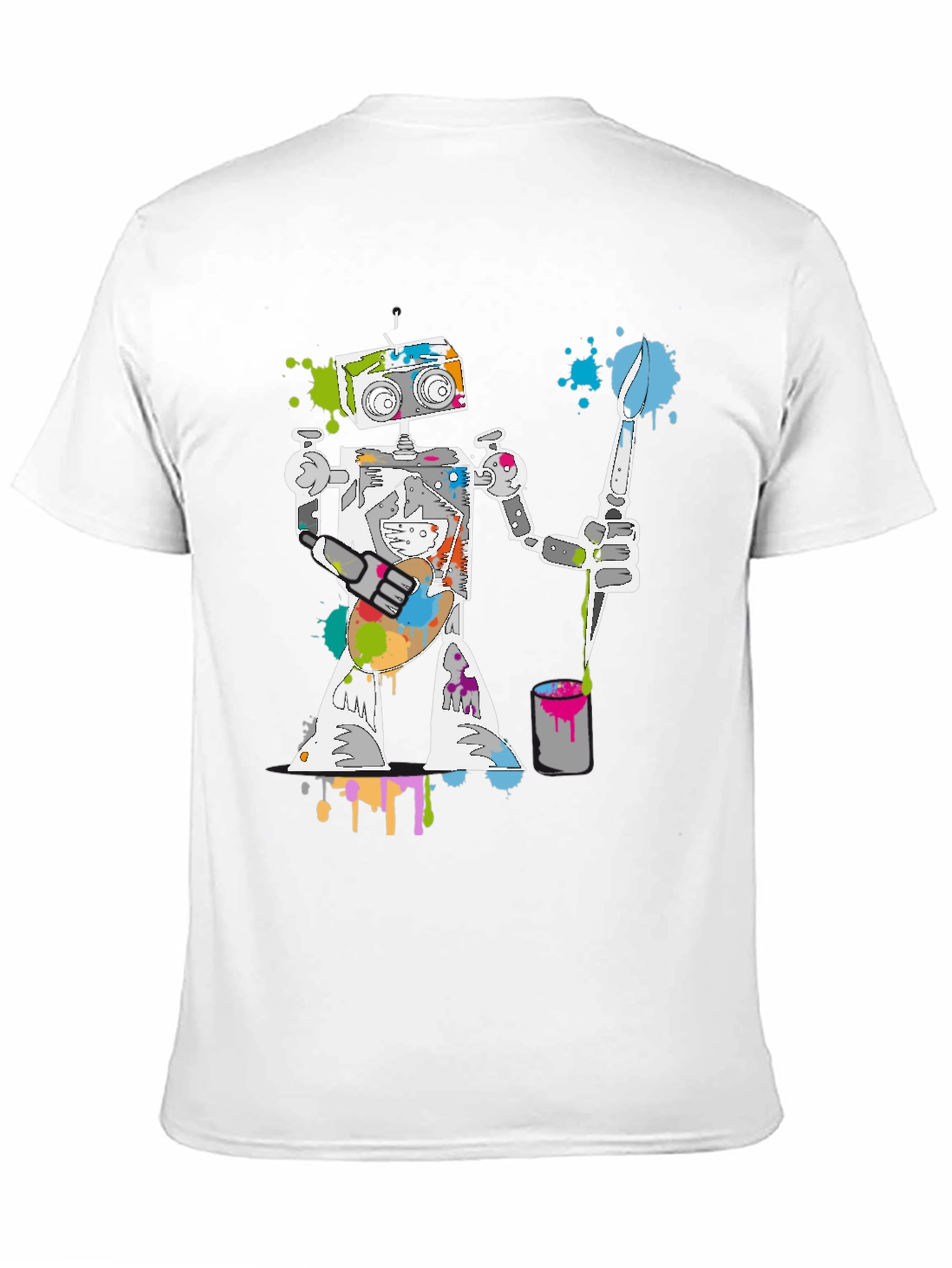 Robot Painter Graphic Tee - Unique Artistic Design