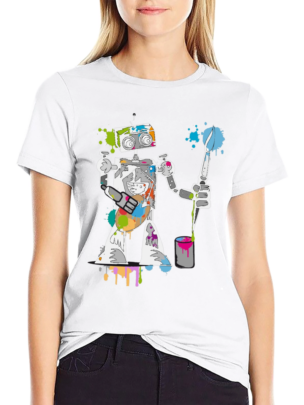 Robot Painter Graphic Tee - Unique Artistic Design