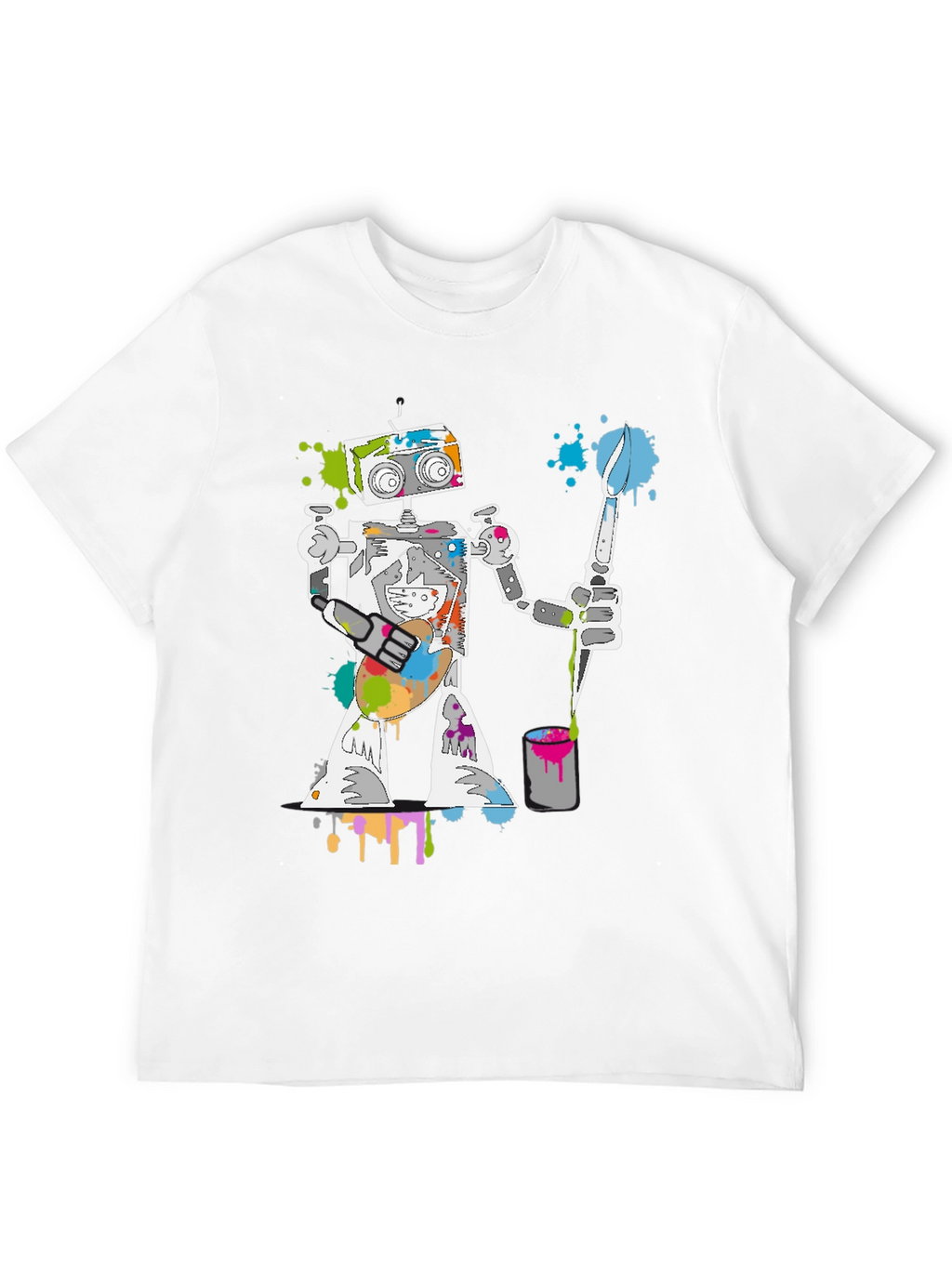 Robot Painter Graphic Tee - Unique Artistic Design