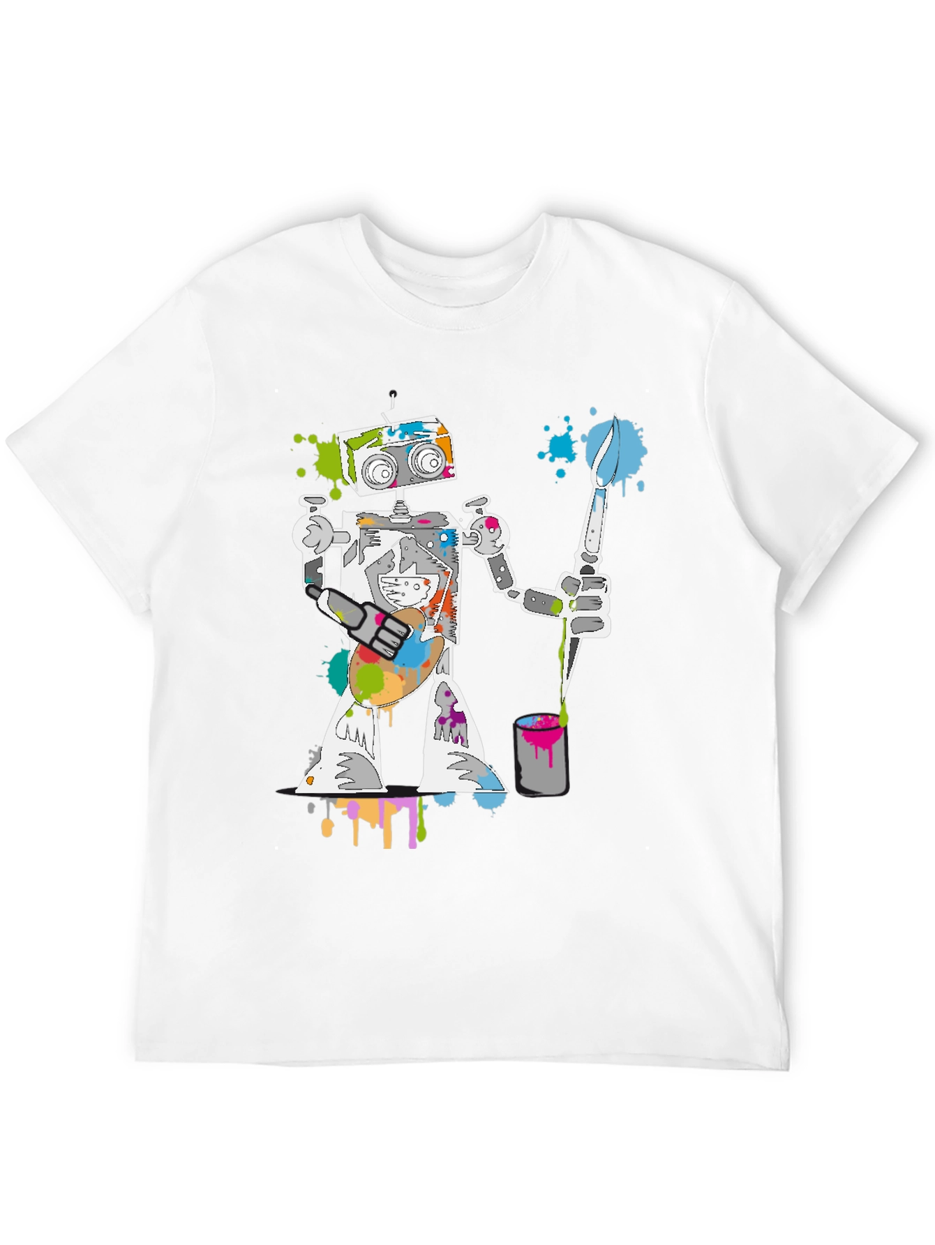 Robot Painter Graphic Tee - Unique Artistic Design