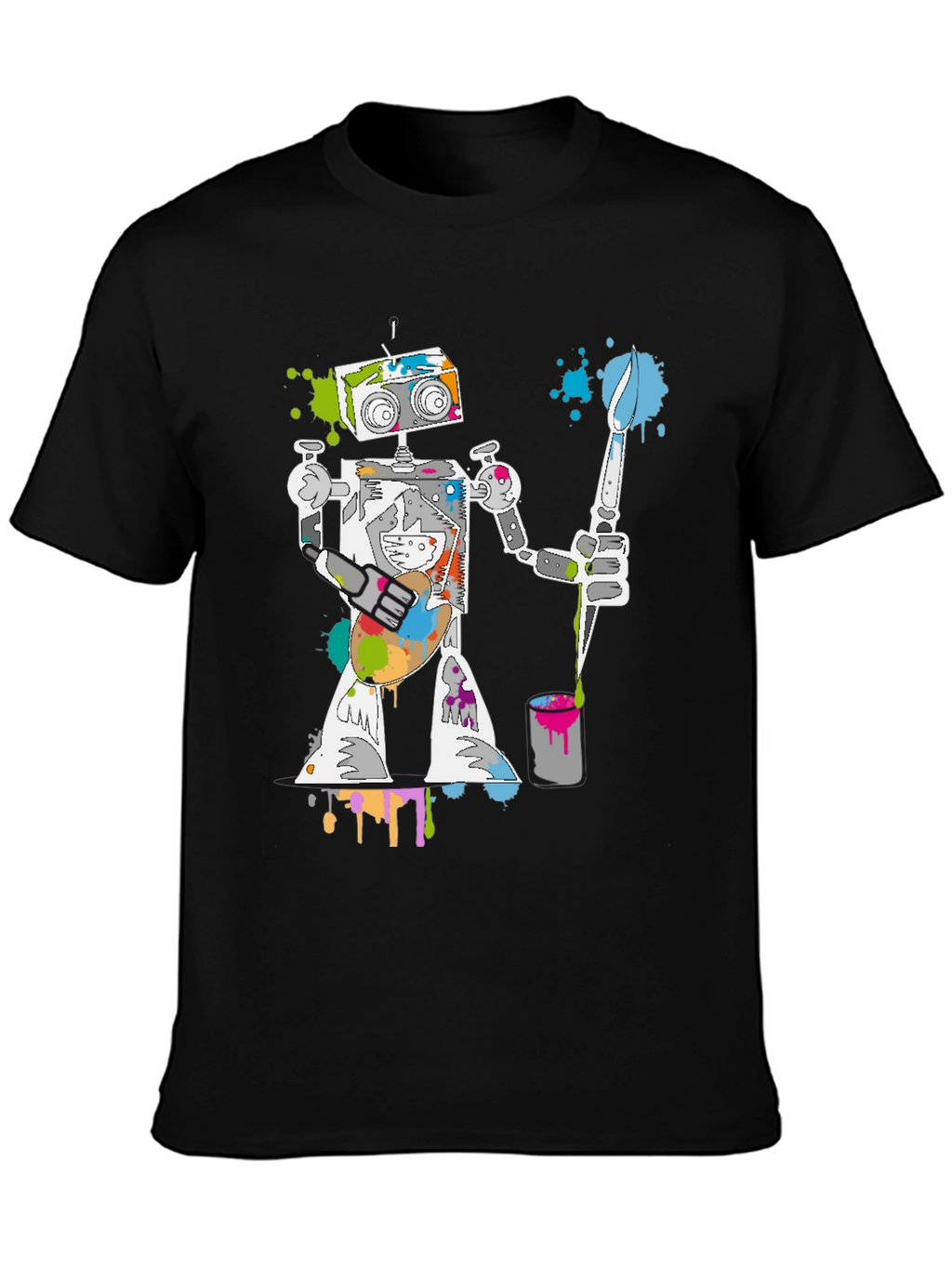 Robot Painter Graphic Tee - Unique Artistic Design