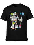 Robot Painter Graphic Tee - Unique Artistic Design