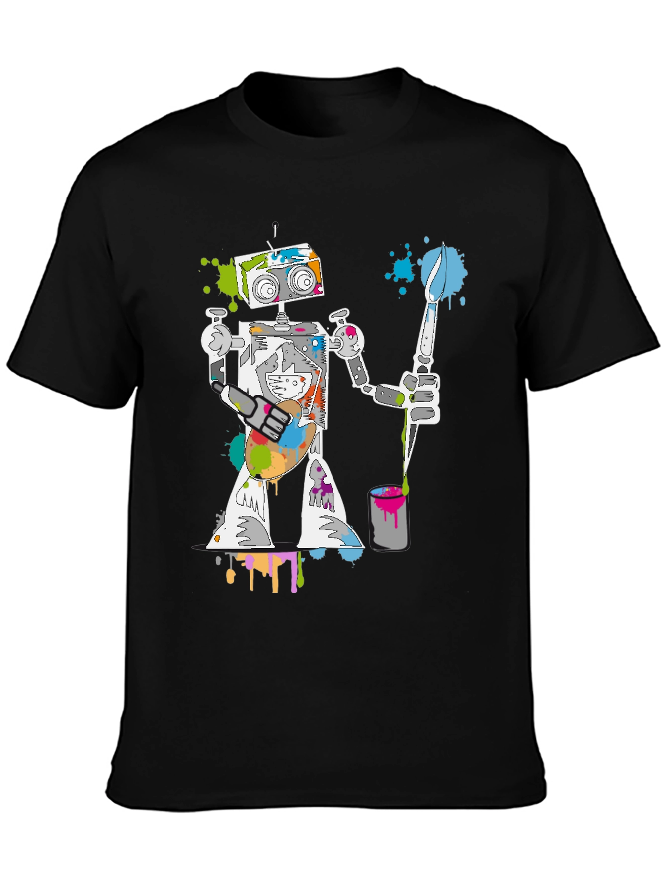 Robot Painter Graphic Tee - Unique Artistic Design