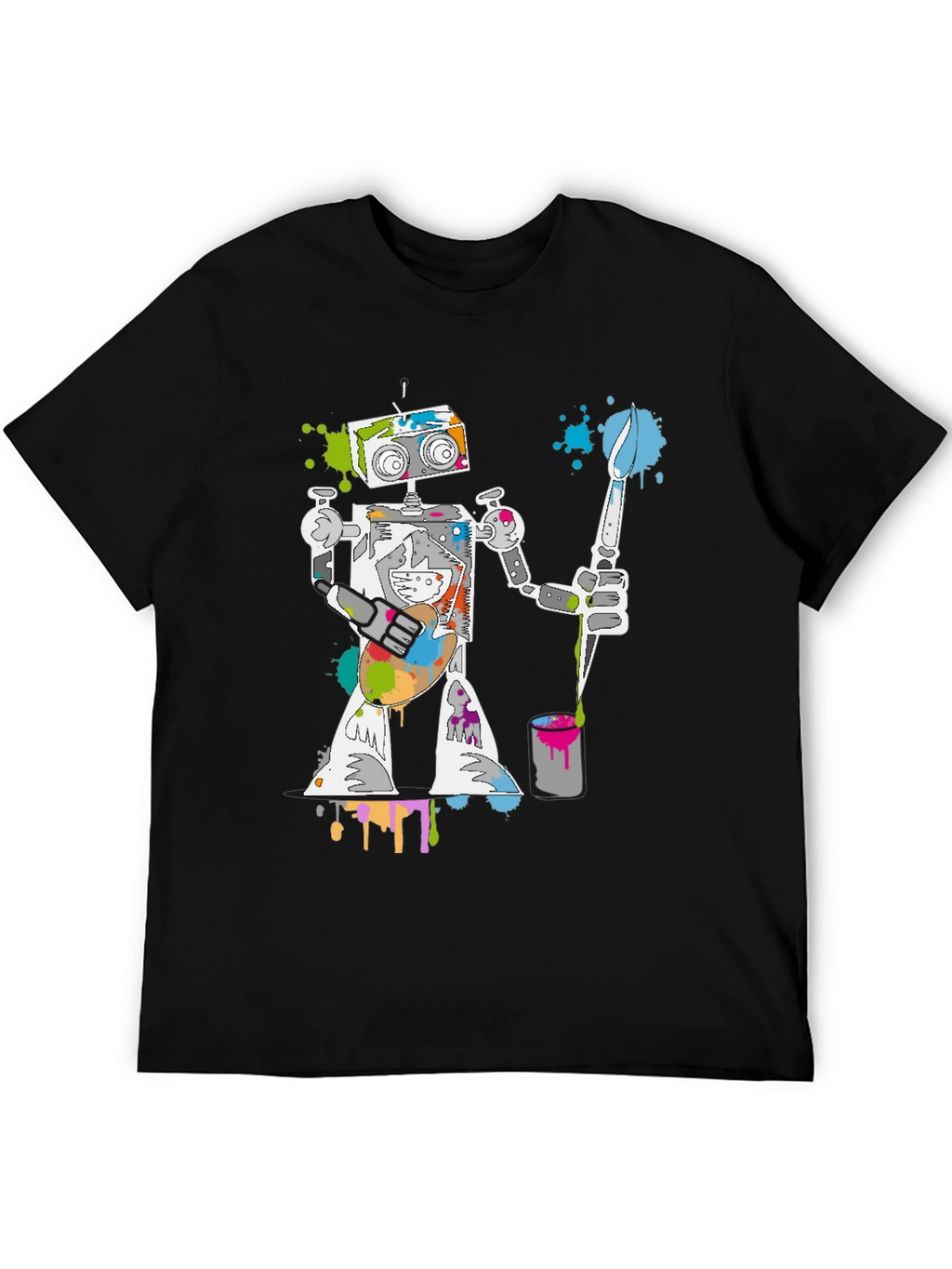 Robot Painter Graphic Tee - Unique Artistic Design