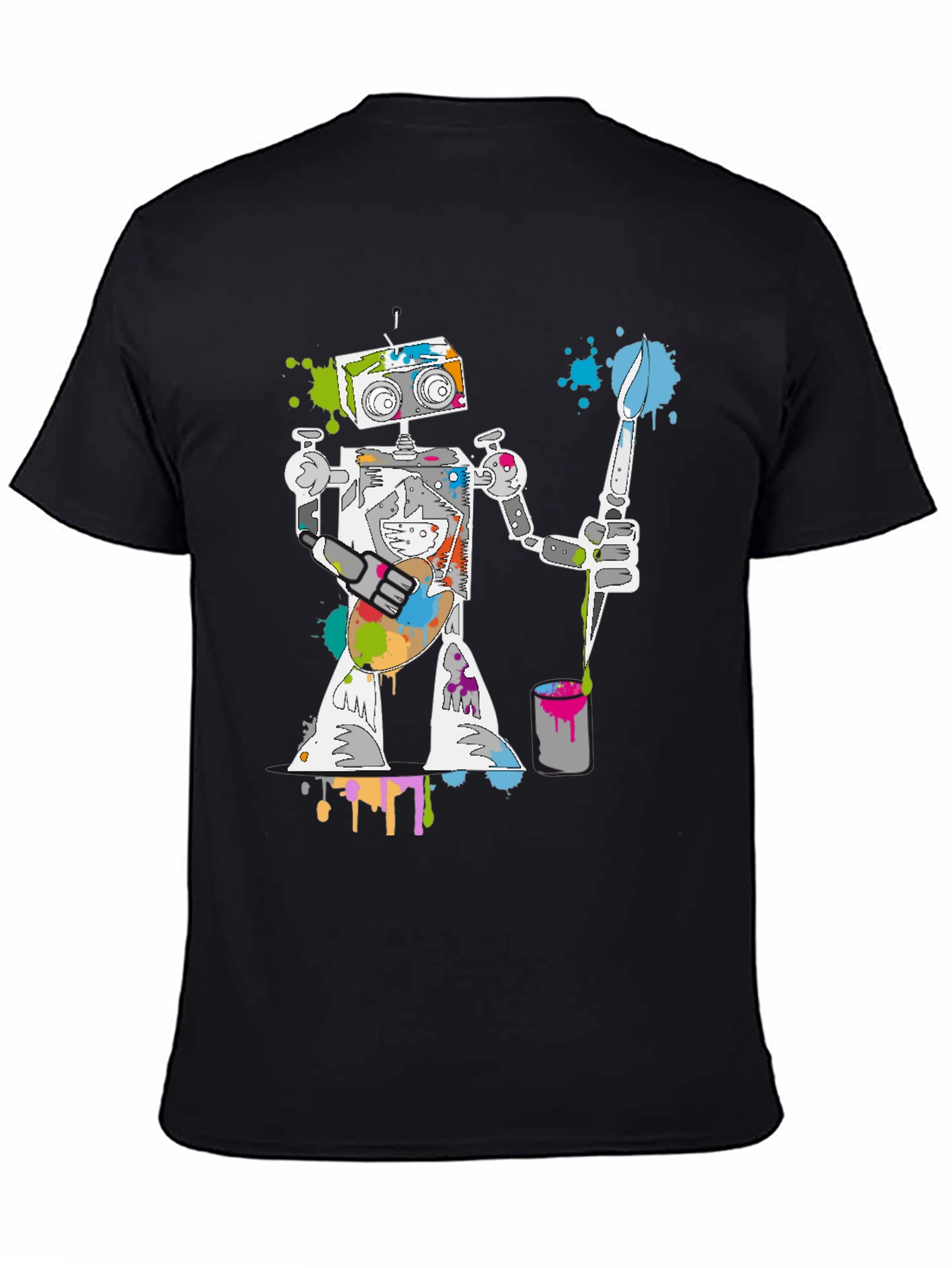 Robot Painter Graphic Tee - Unique Artistic Design