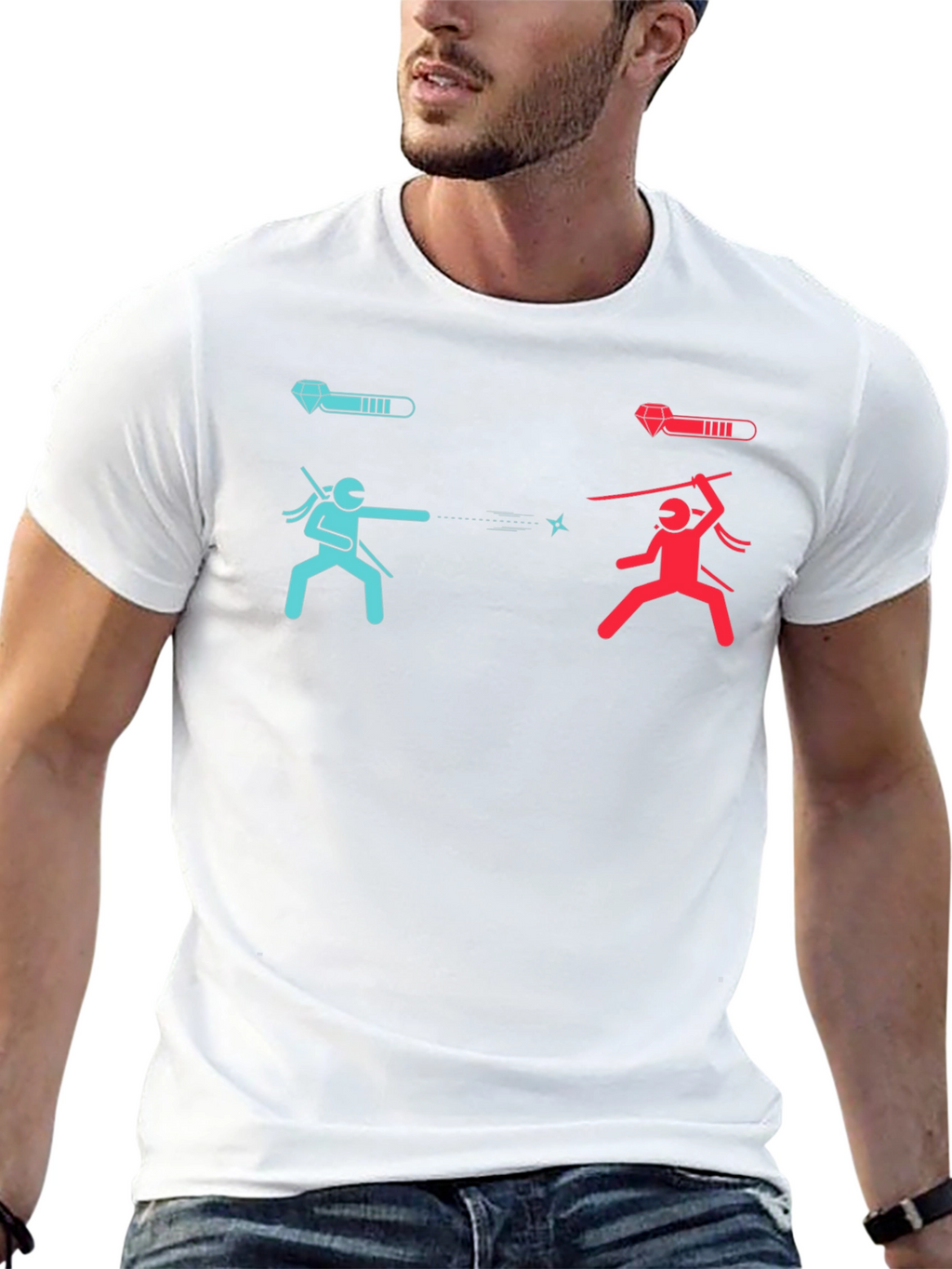 Ninja Fight Tee - Blue vs Red Gamer T-Shirt