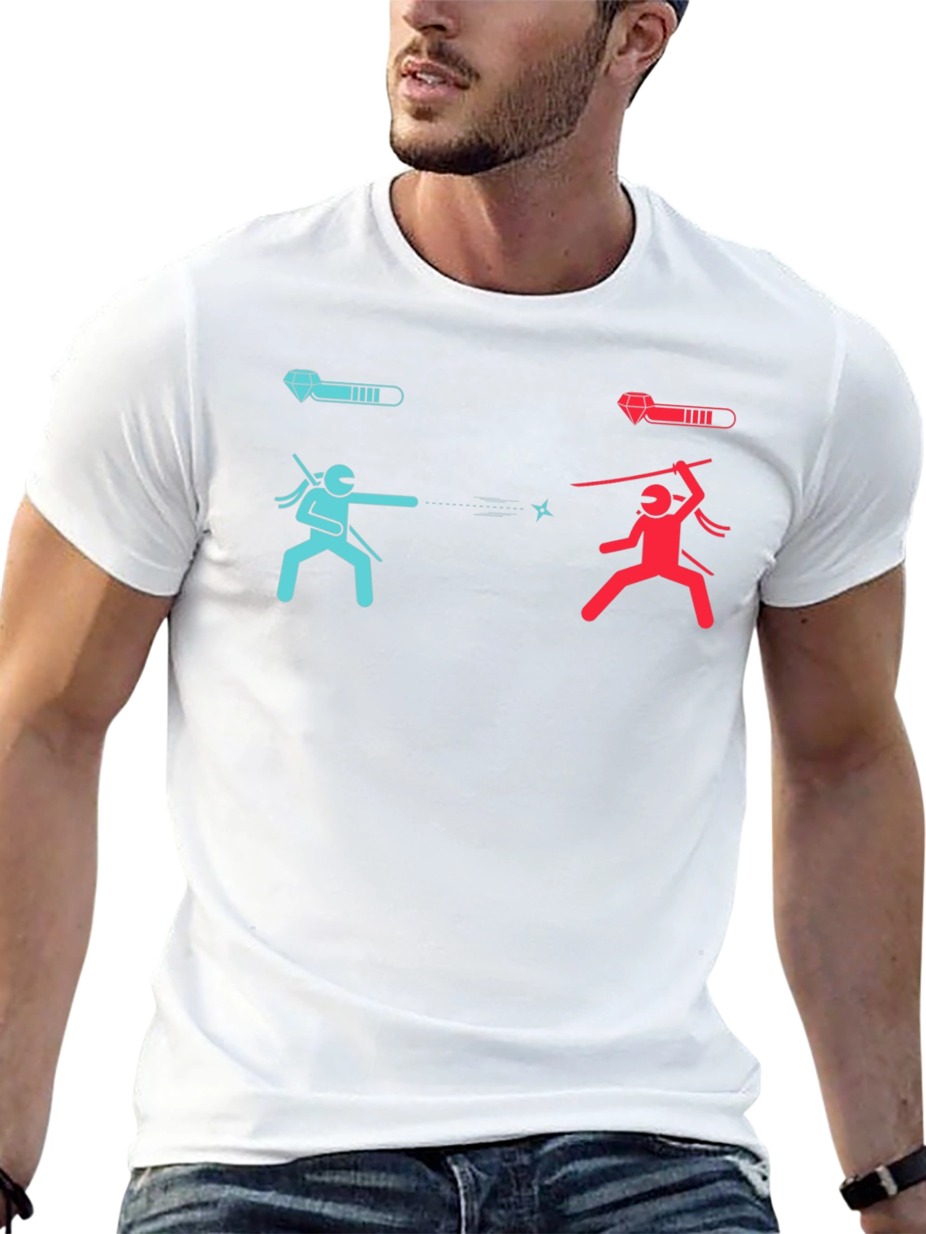 Ninja Fight Tee - Blue vs Red Gamer T-Shirt
