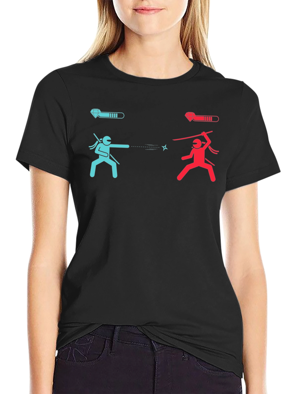 Ninja Fight Tee - Blue vs Red Gamer T-Shirt