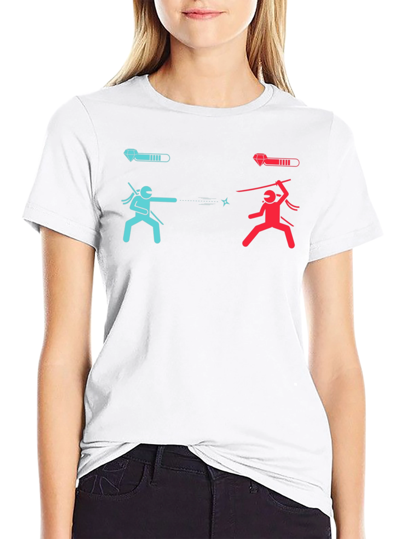 Ninja Fight Tee - Blue vs Red Gamer T-Shirt