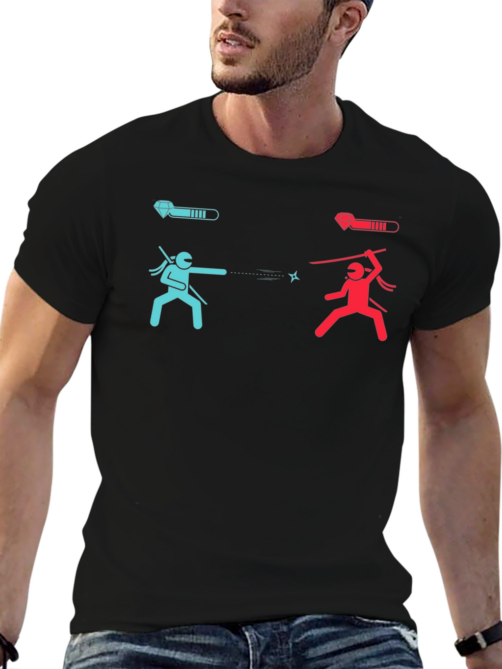 Ninja Fight Tee - Blue vs Red Gamer T-Shirt