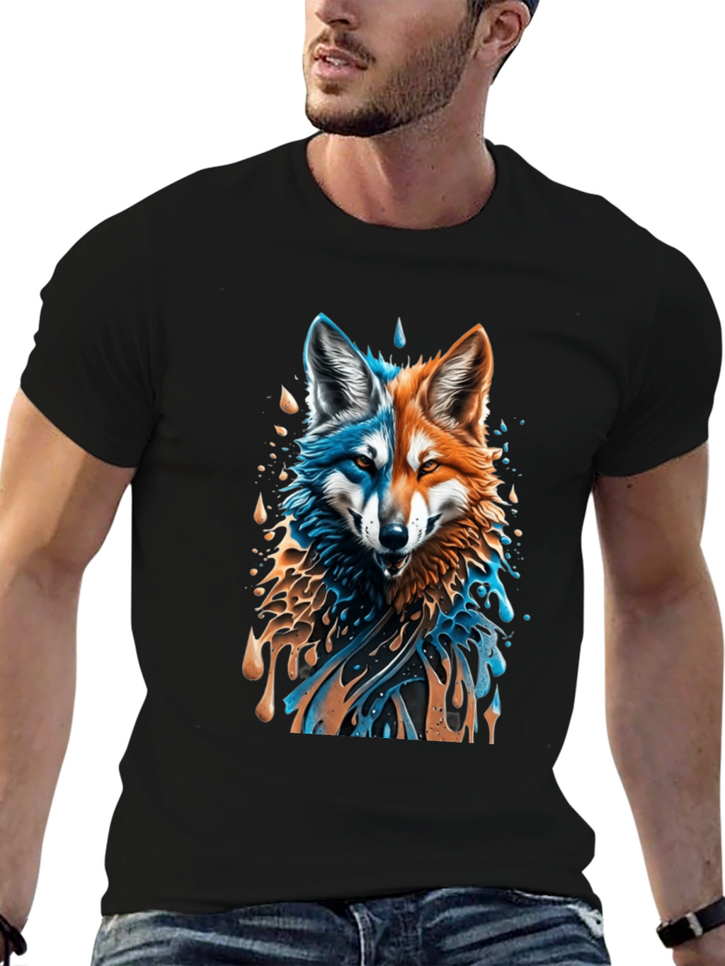 Two-Faced Fox Graphic Black T-Shirt