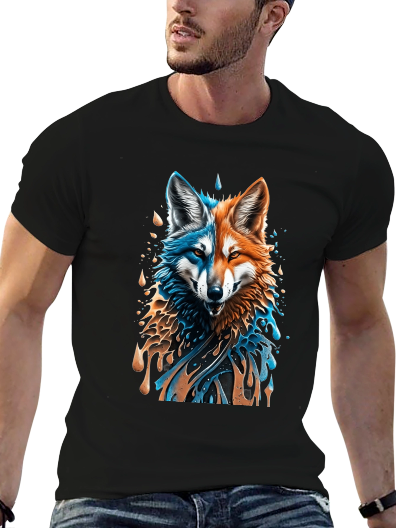 Two-Faced Fox Graphic Black T-Shirt