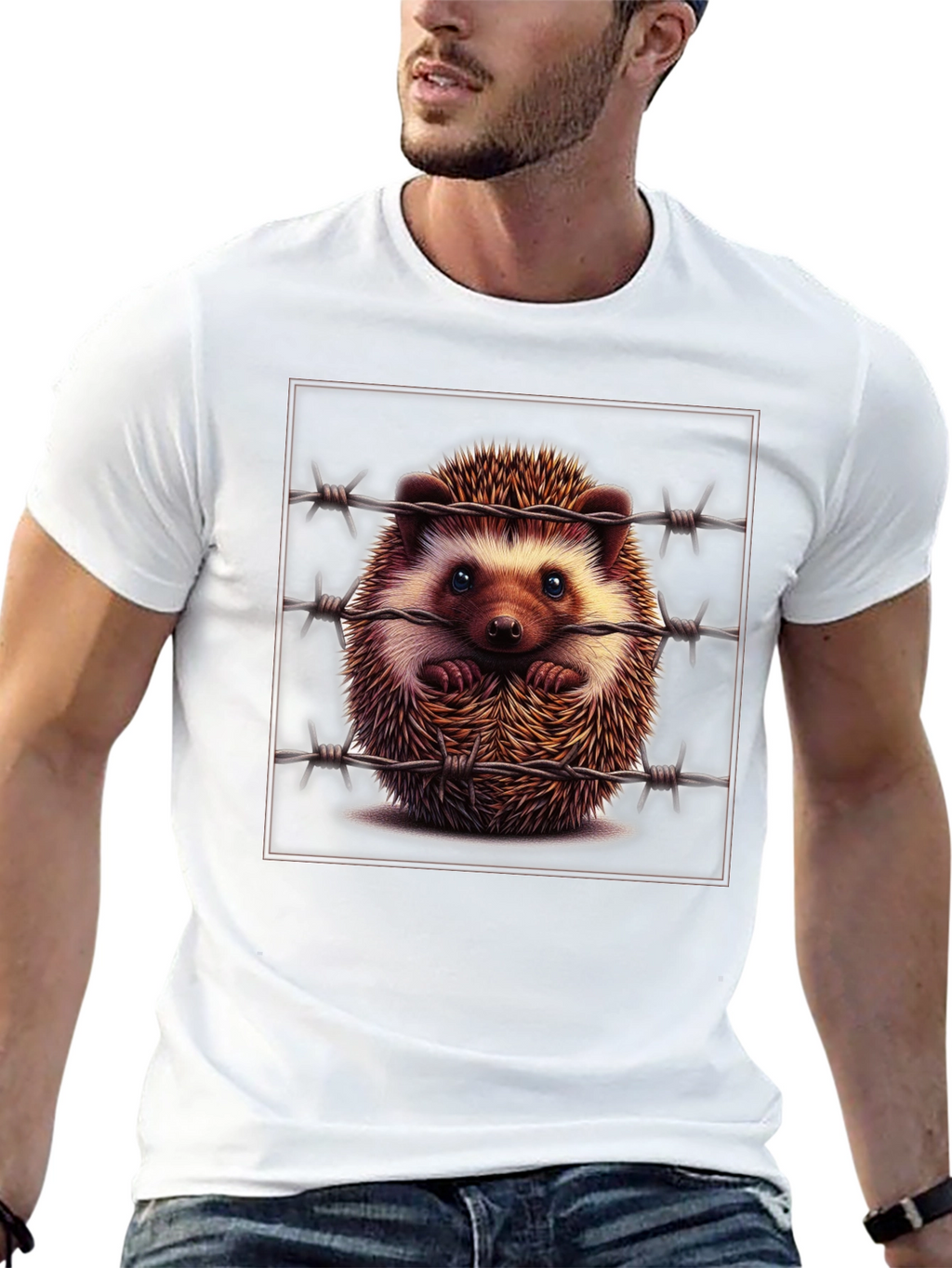Hedgehog Behind Barbed Wire Graphic Tee