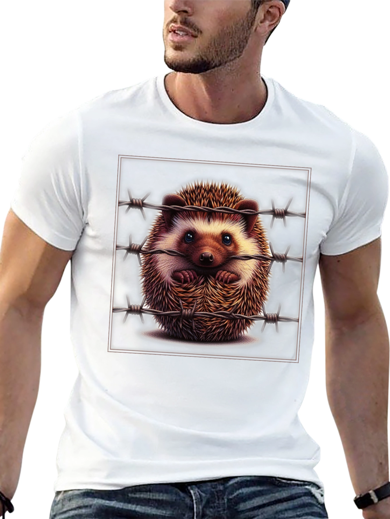 Hedgehog Behind Barbed Wire Graphic Tee