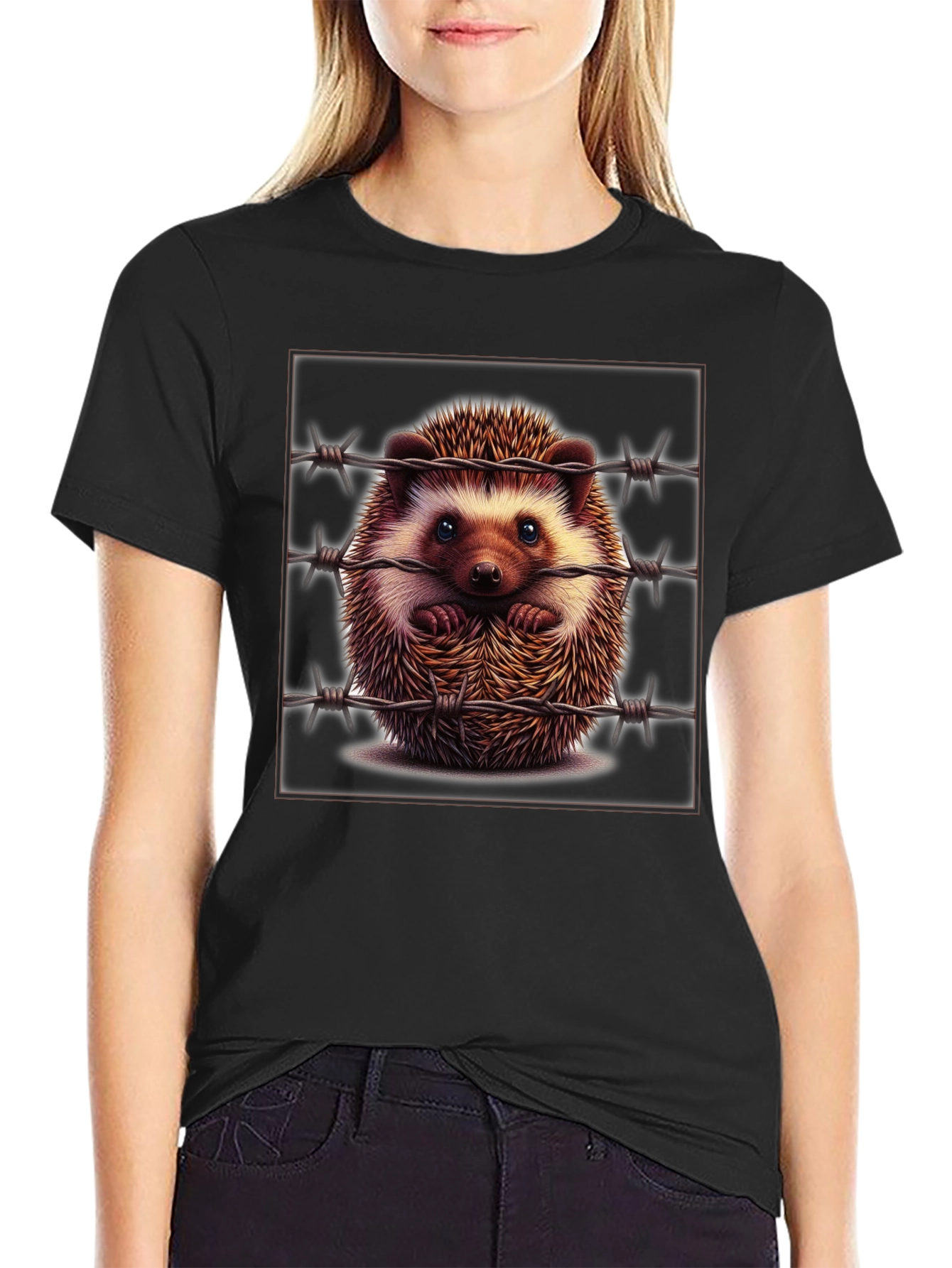 Hedgehog Behind Barbed Wire Graphic Tee