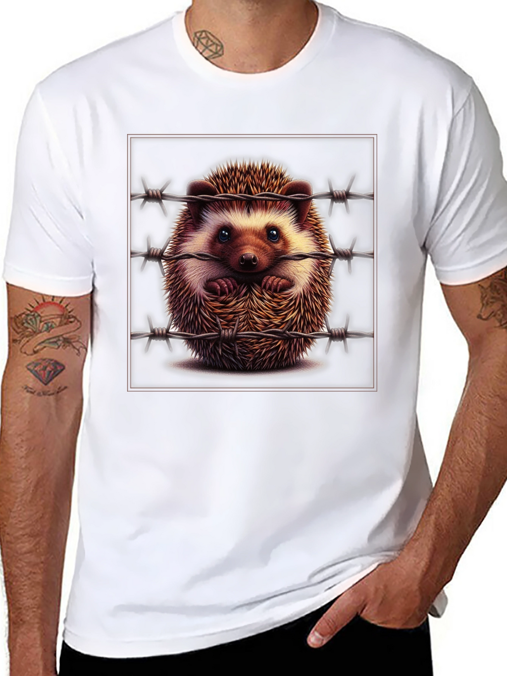 Hedgehog Behind Barbed Wire Graphic Tee