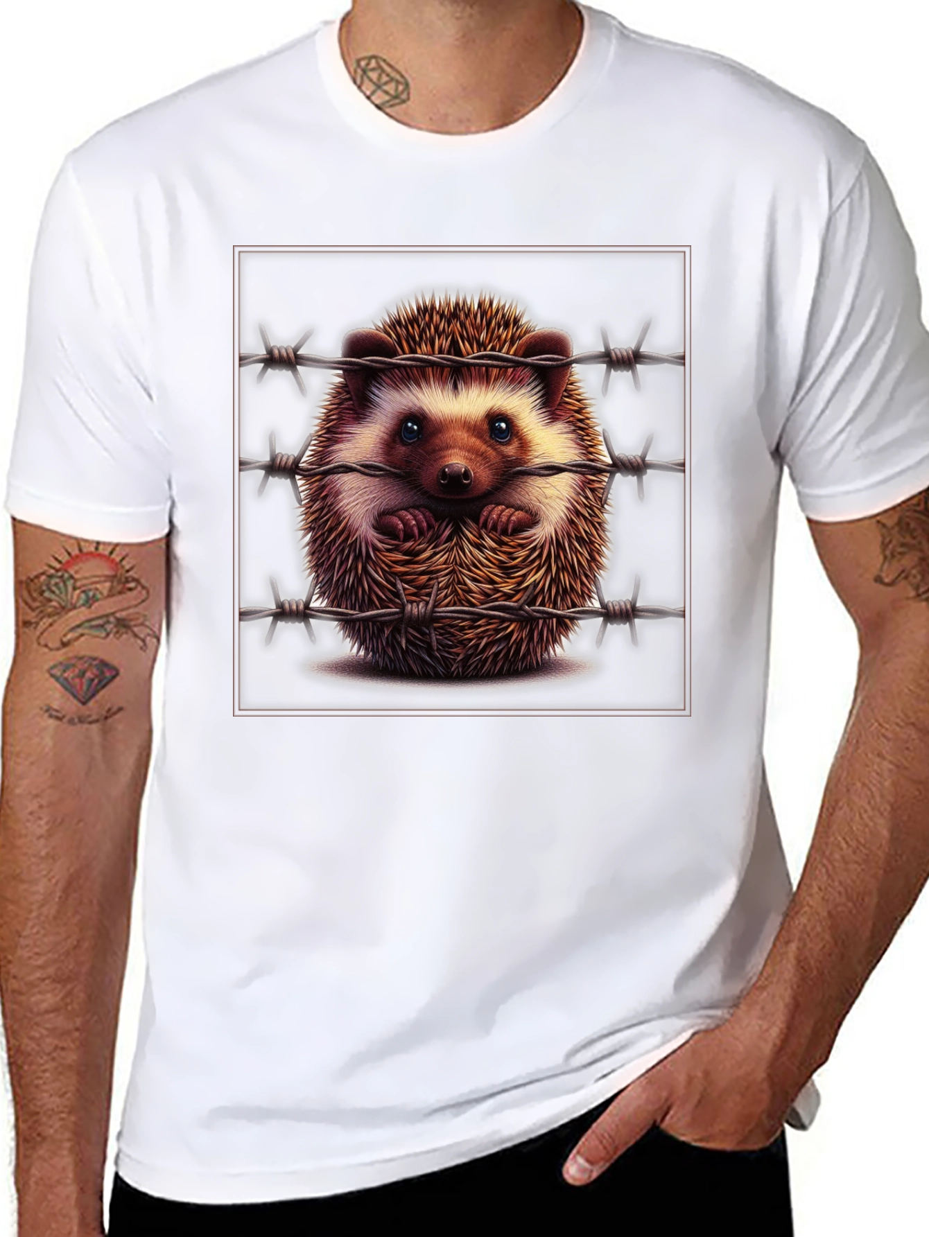 Hedgehog Behind Barbed Wire Graphic Tee