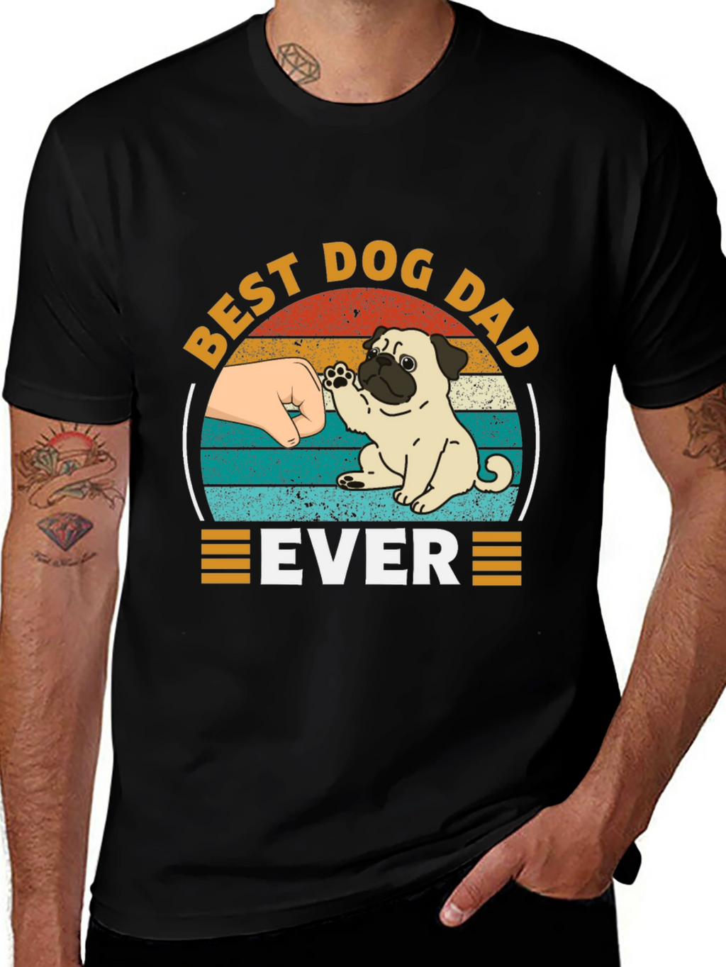 Best Dog Dad Ever Black T-Shirt Pug Graphic