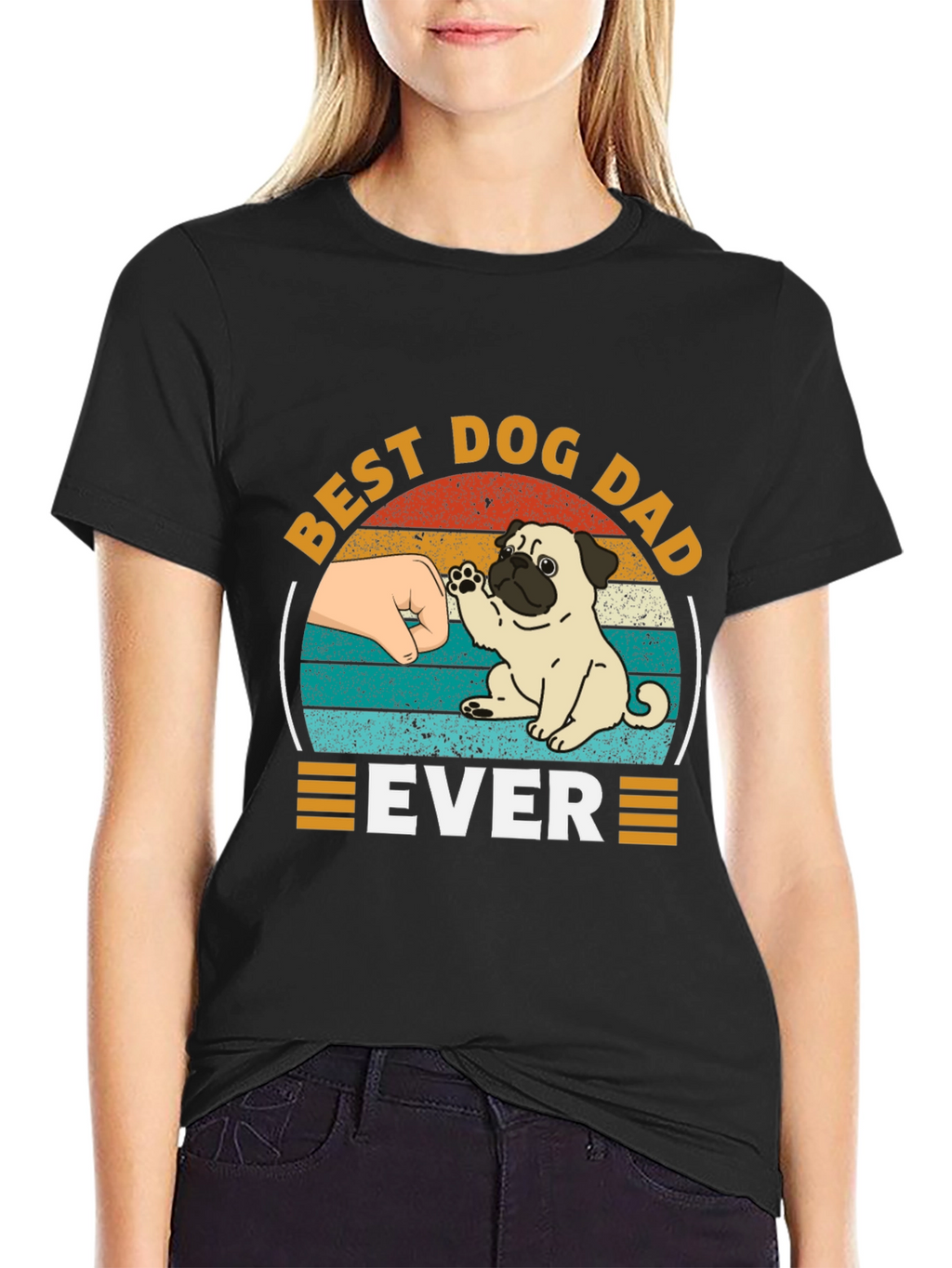 Best Dog Dad Ever Black T-Shirt Pug Graphic