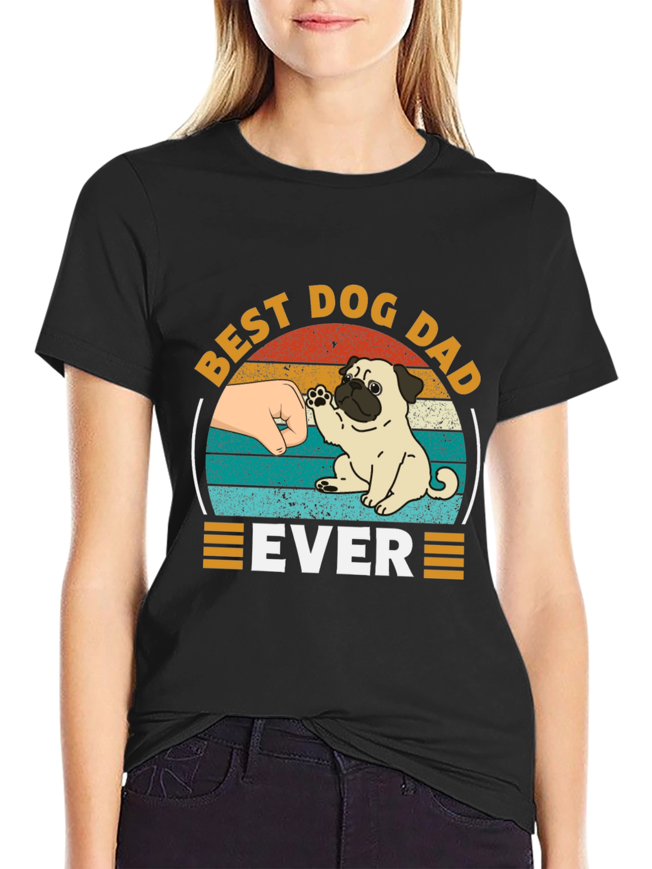 Best Dog Dad Ever Black T-Shirt Pug Graphic