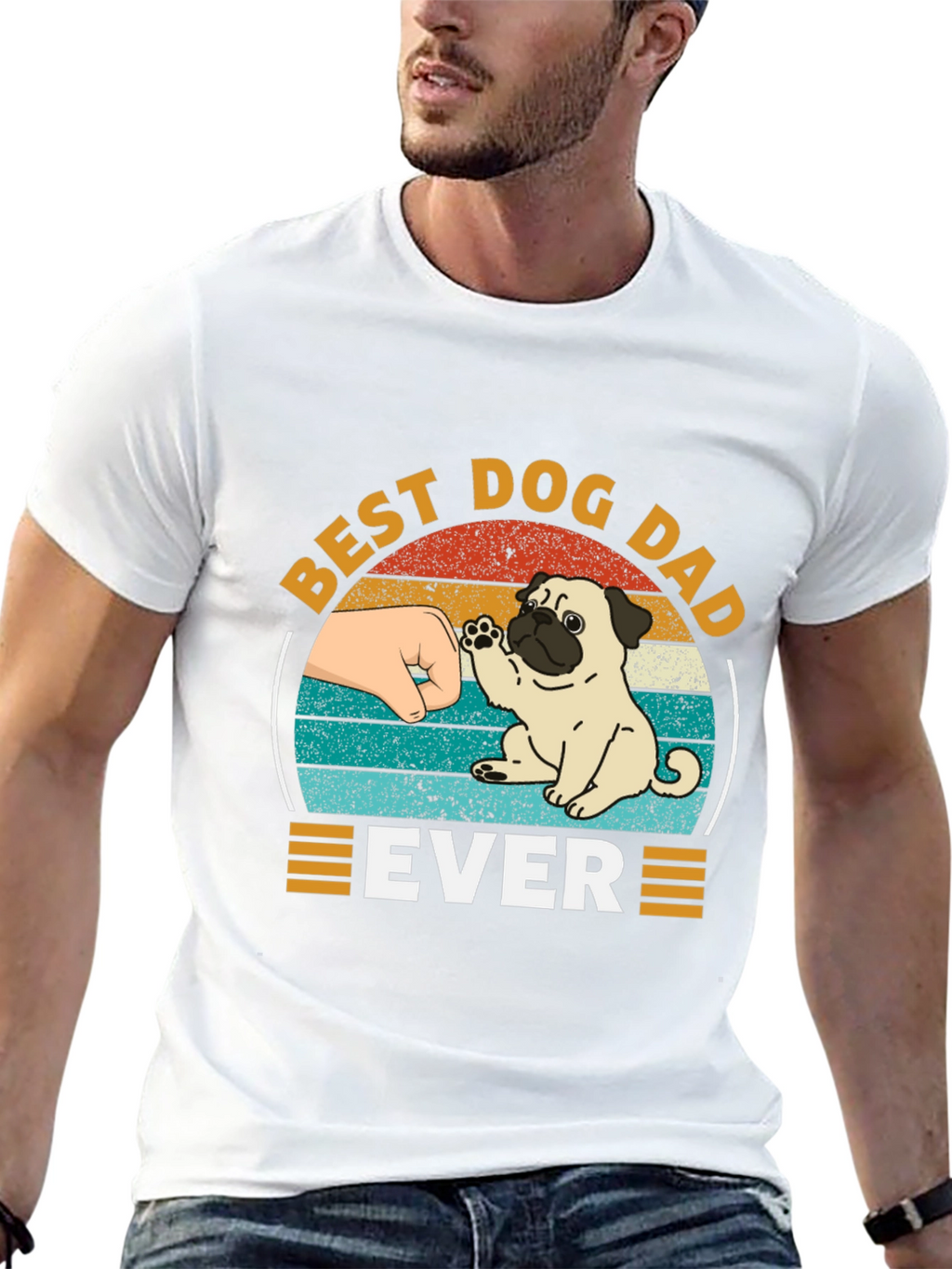 Best Dog Dad Ever Black T-Shirt Pug Graphic