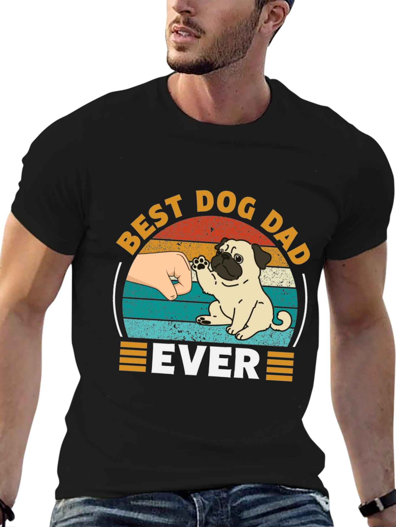 Best Dog Dad Ever Black T-Shirt Pug Graphic