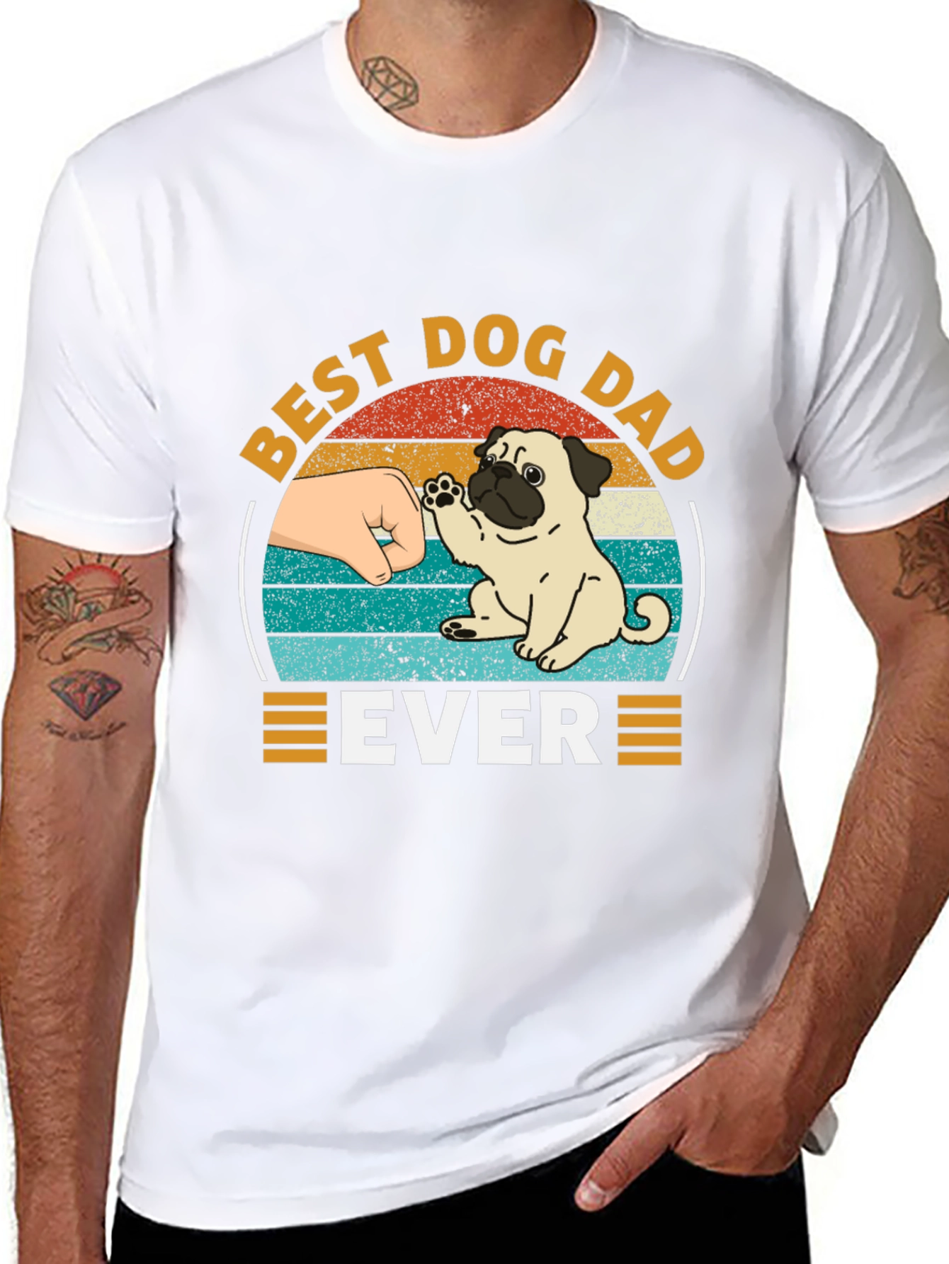 Best Dog Dad Ever Black T-Shirt Pug Graphic
