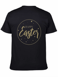 Happy Easter Graphic Tee - Black Cotton Blend Shirt