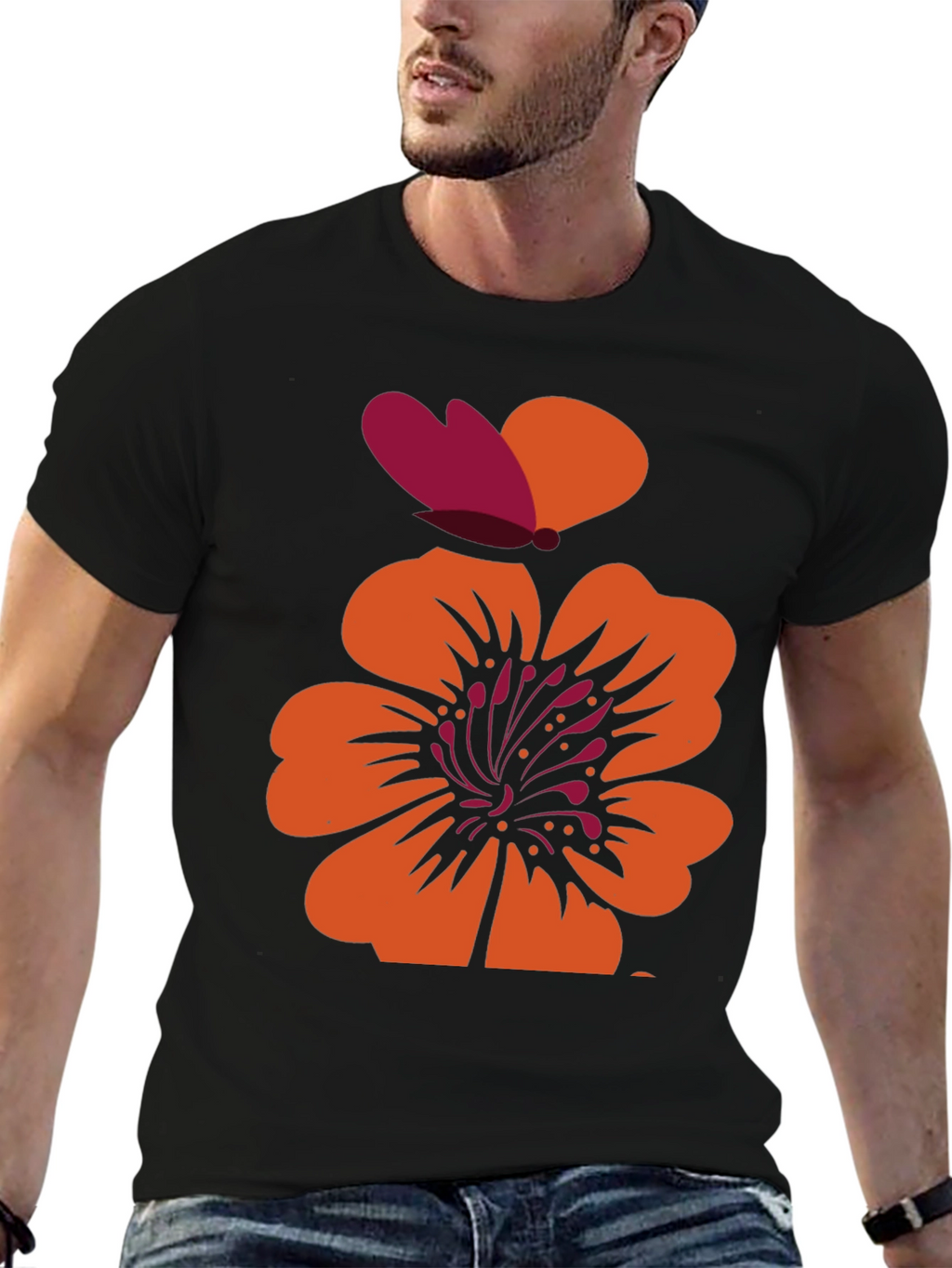 Floral Butterfly Graphic Tee - Black