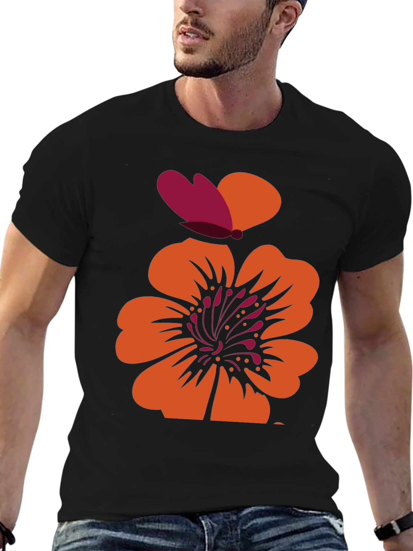 Floral Butterfly Graphic Tee - Black