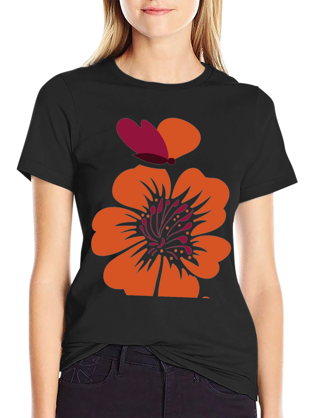 Floral Butterfly Graphic Tee - Black