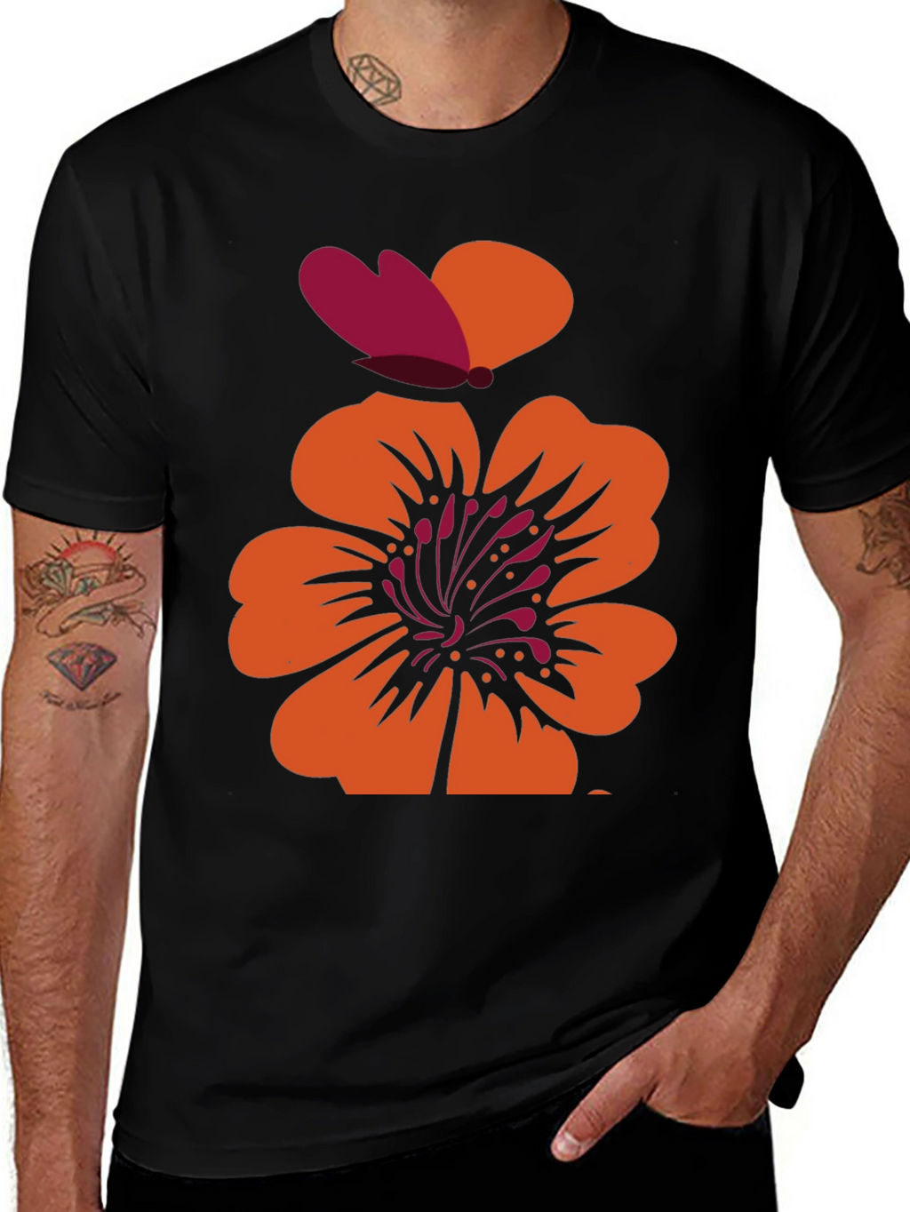 Floral Butterfly Graphic Tee - Black