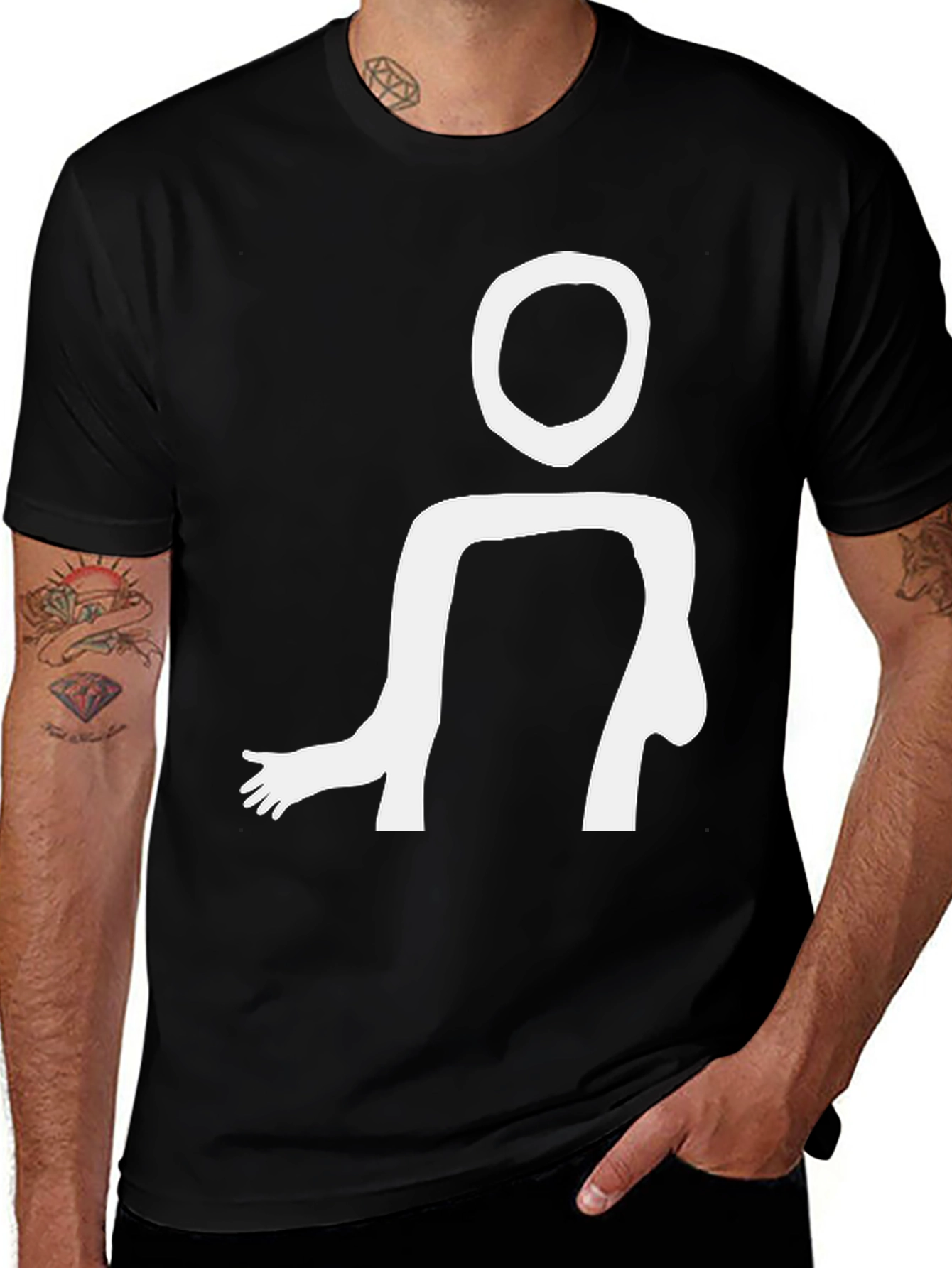 Abstract Figure Graphic Tee - Black Cotton T-Shirt