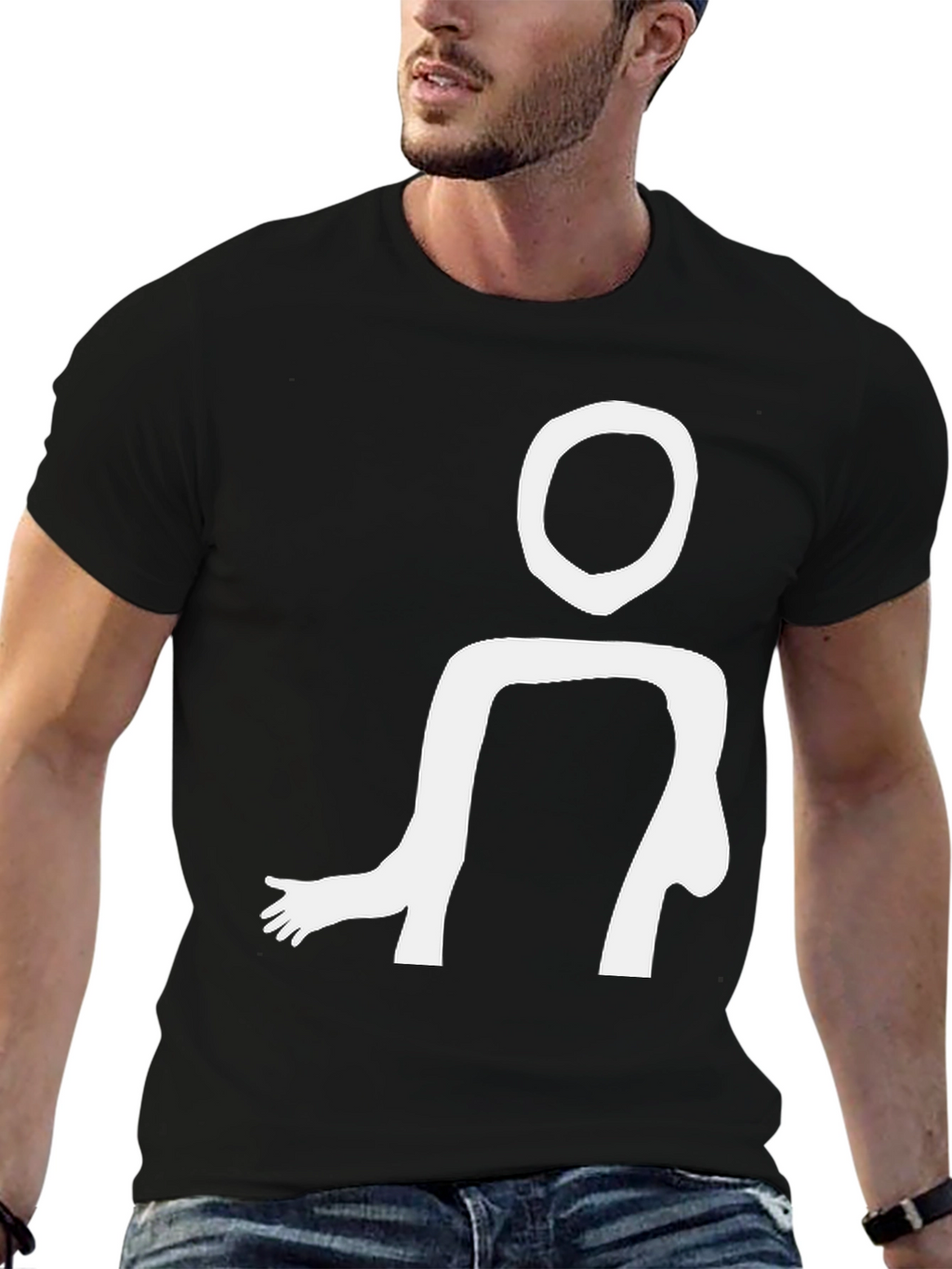 Abstract Figure Graphic Tee - Black Cotton T-Shirt