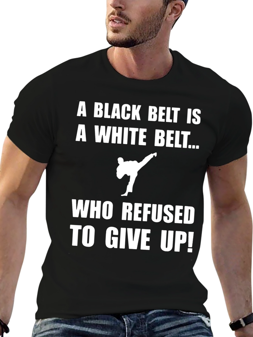 Karate Black Belt T-Shirt - Never Give Up!