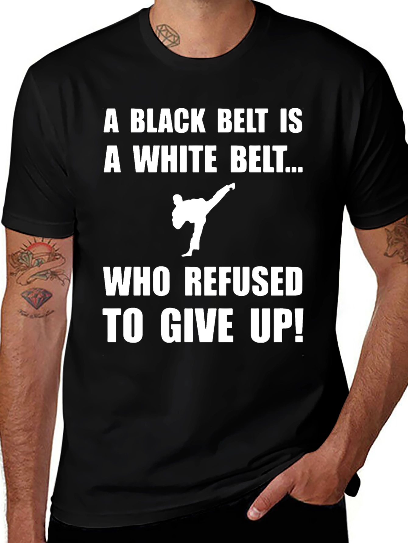 Karate Black Belt T-Shirt - Never Give Up!