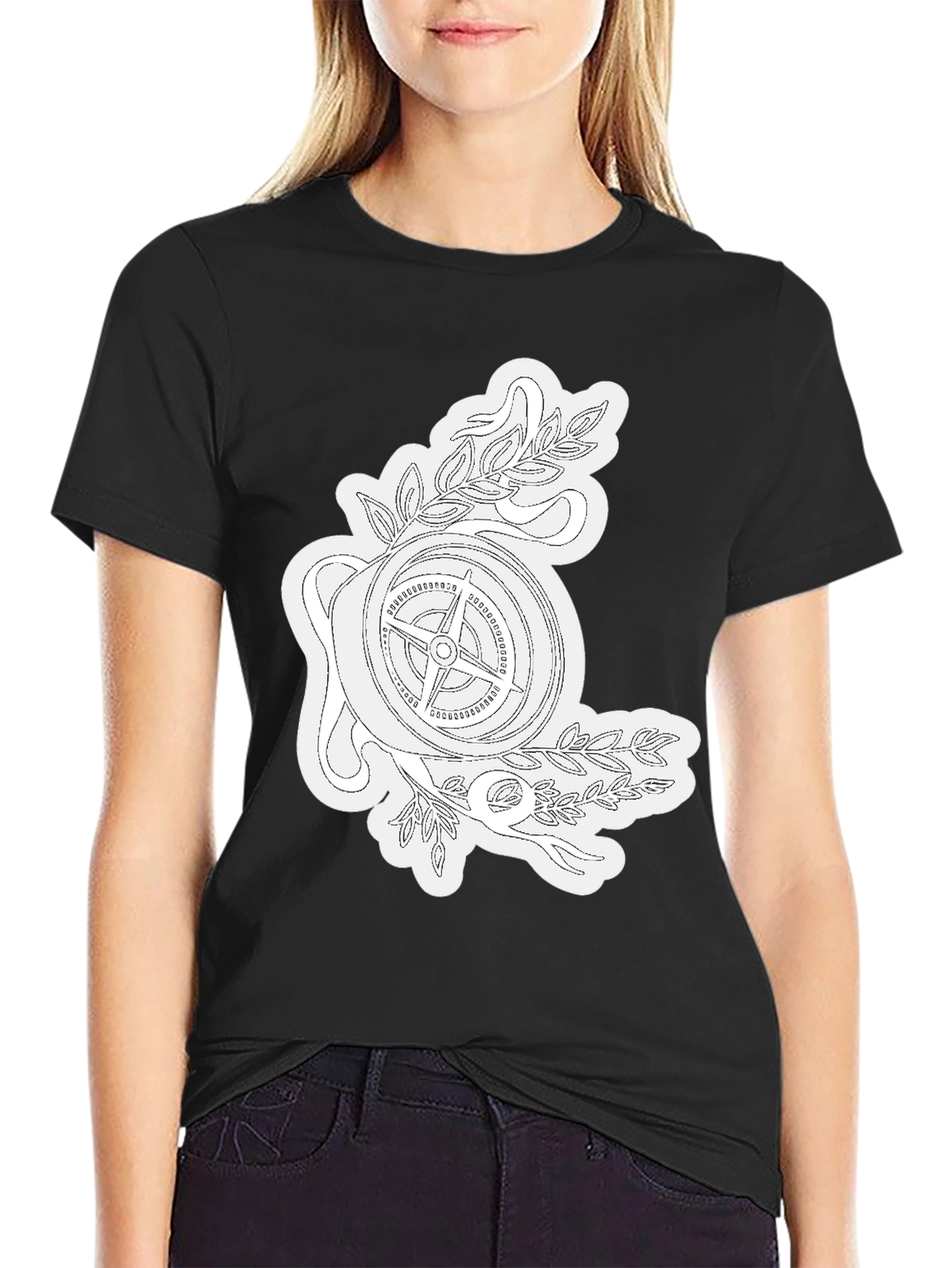 Compass Rose Graphic Tee - Black Cotton T-Shirt