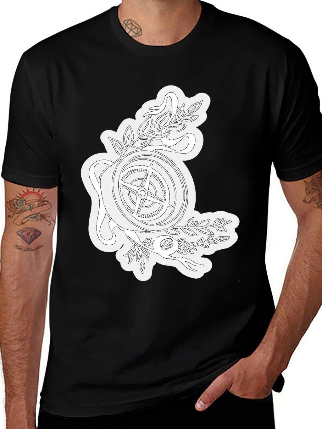 Compass Rose Graphic Tee - Black Cotton T-Shirt