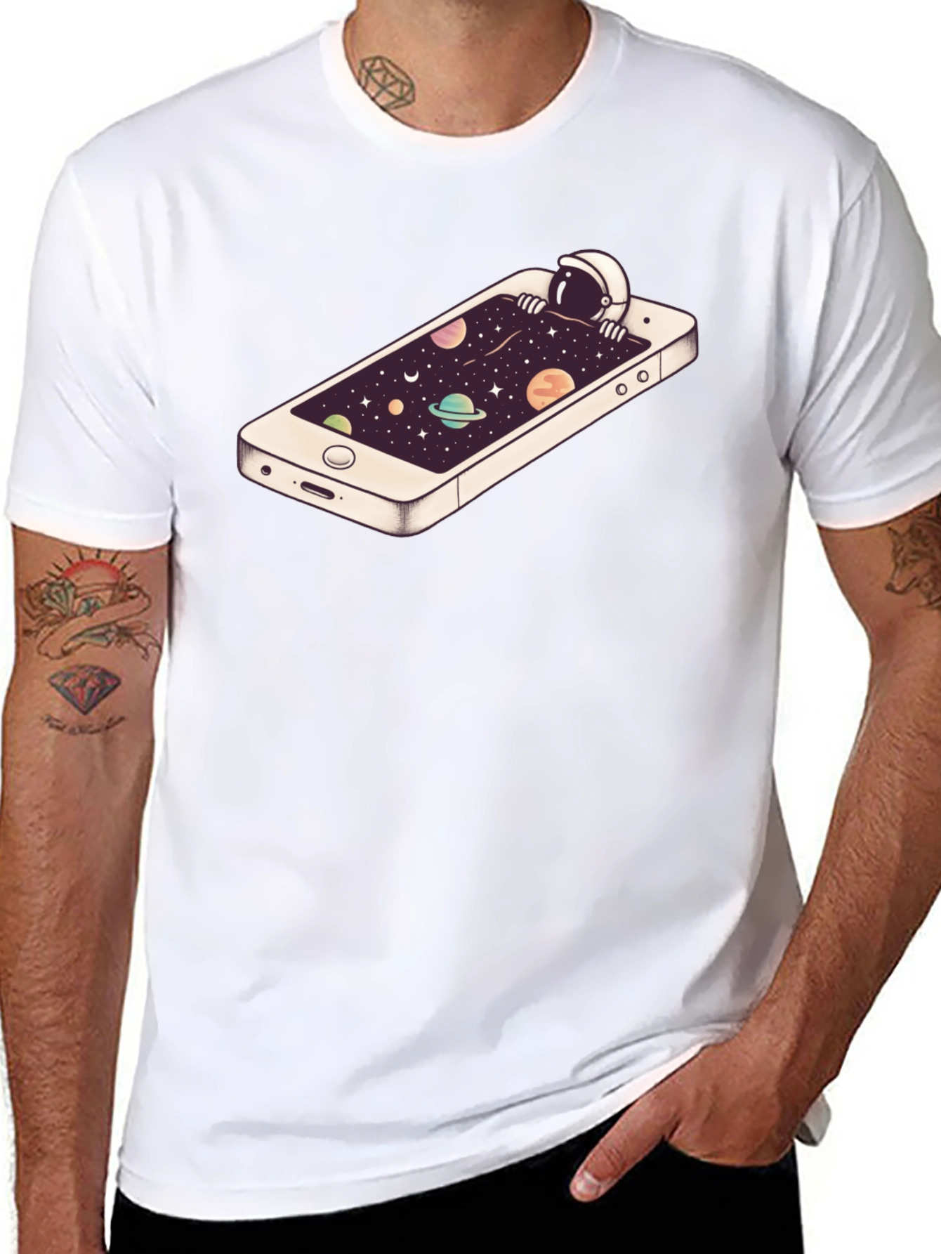 Astronaut in Phone Space Graphic Tee