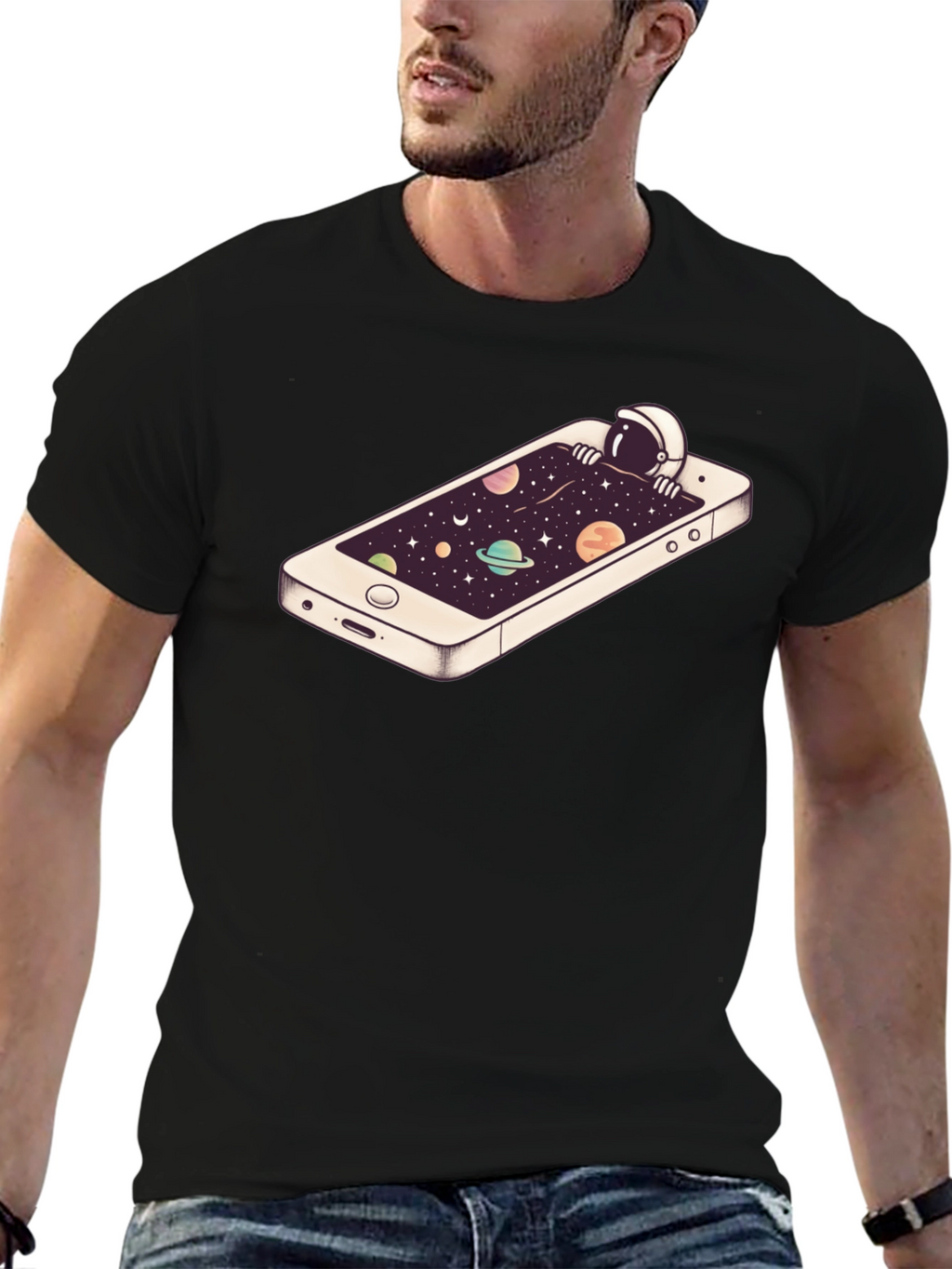 Astronaut in Phone Space Graphic Tee