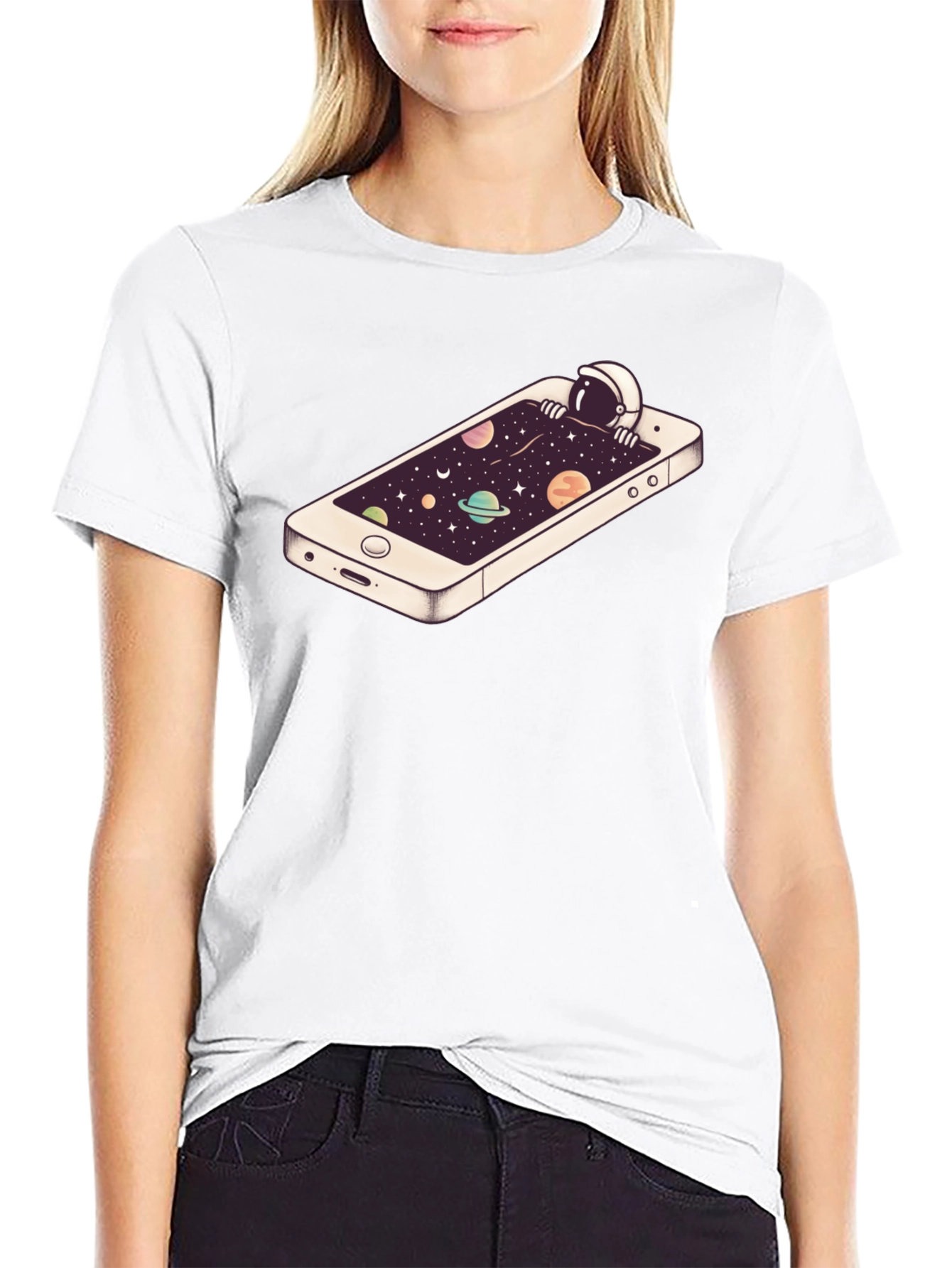 Astronaut in Phone Space Graphic Tee