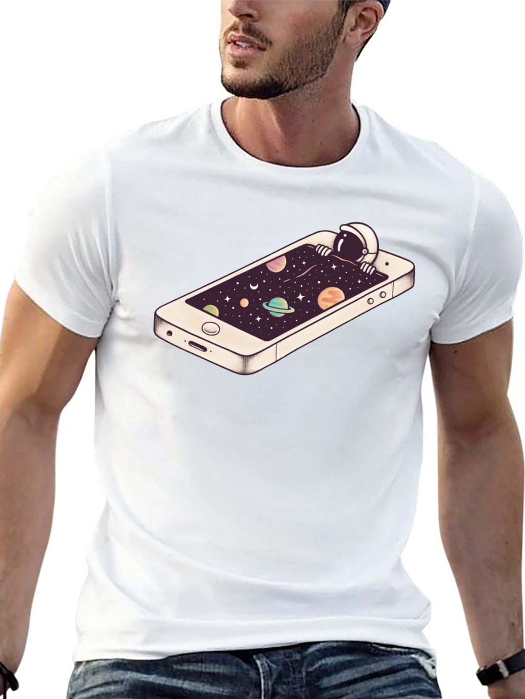 Astronaut in Phone Space Graphic Tee