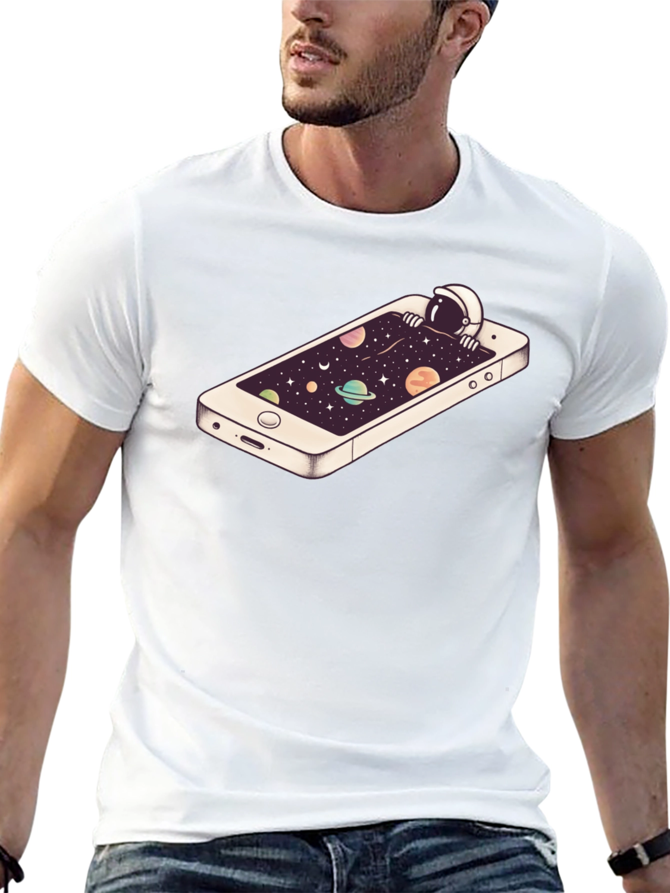 Astronaut in Phone Space Graphic Tee