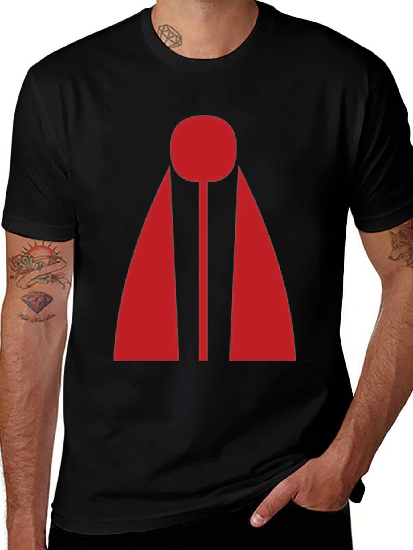 Retro Geometric Graphic Tee - Bold Red Design