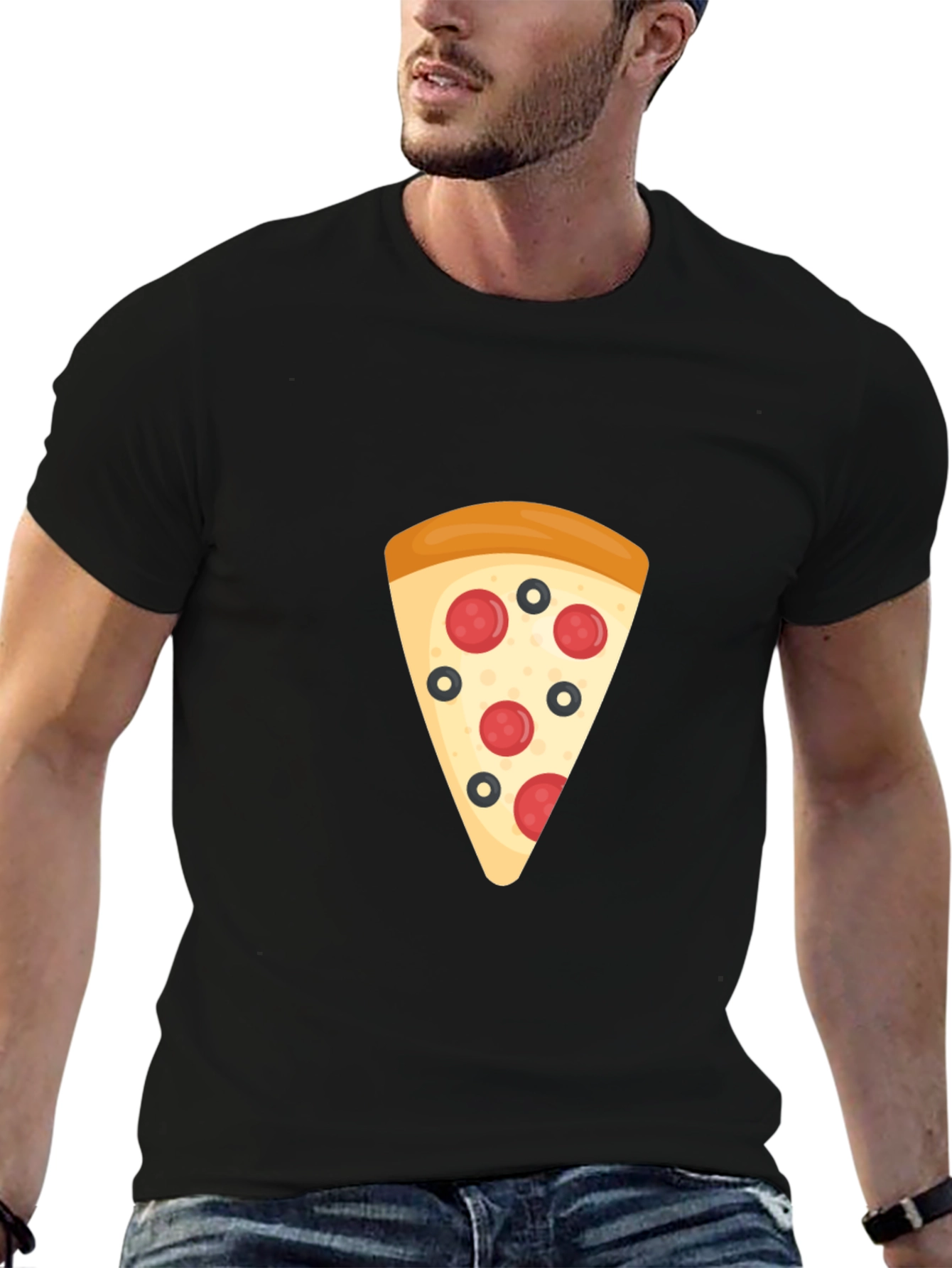 Pizza Slice Graphic Tee - Black Casual T-Shirt