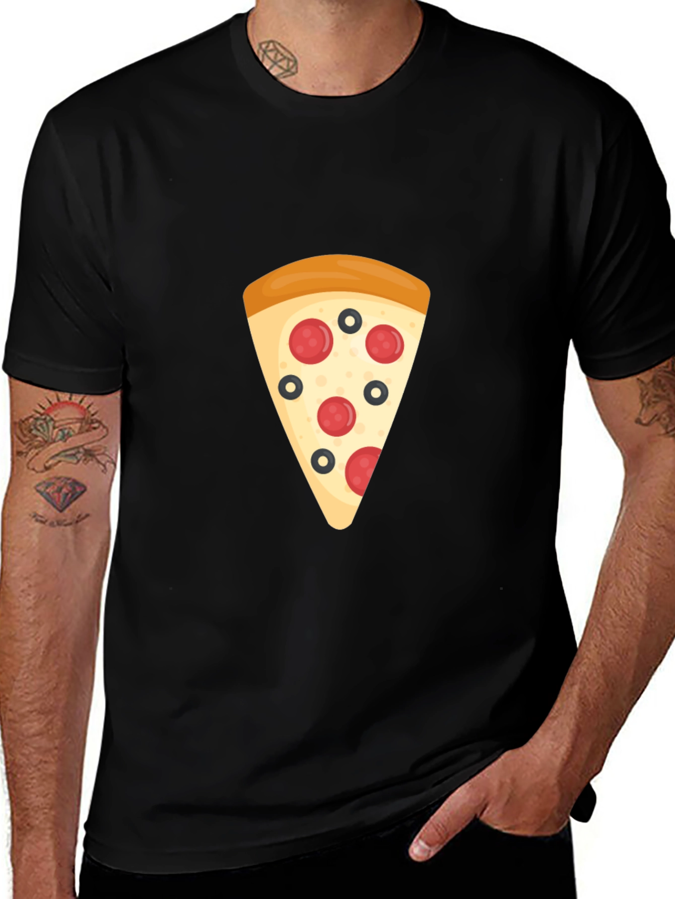 Pizza Slice Graphic Tee - Black Casual T-Shirt