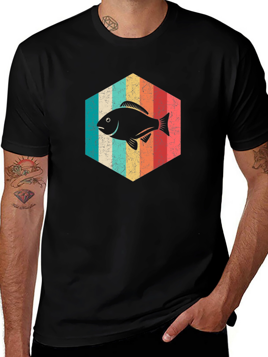 Retro Fish Graphic Tee - Black